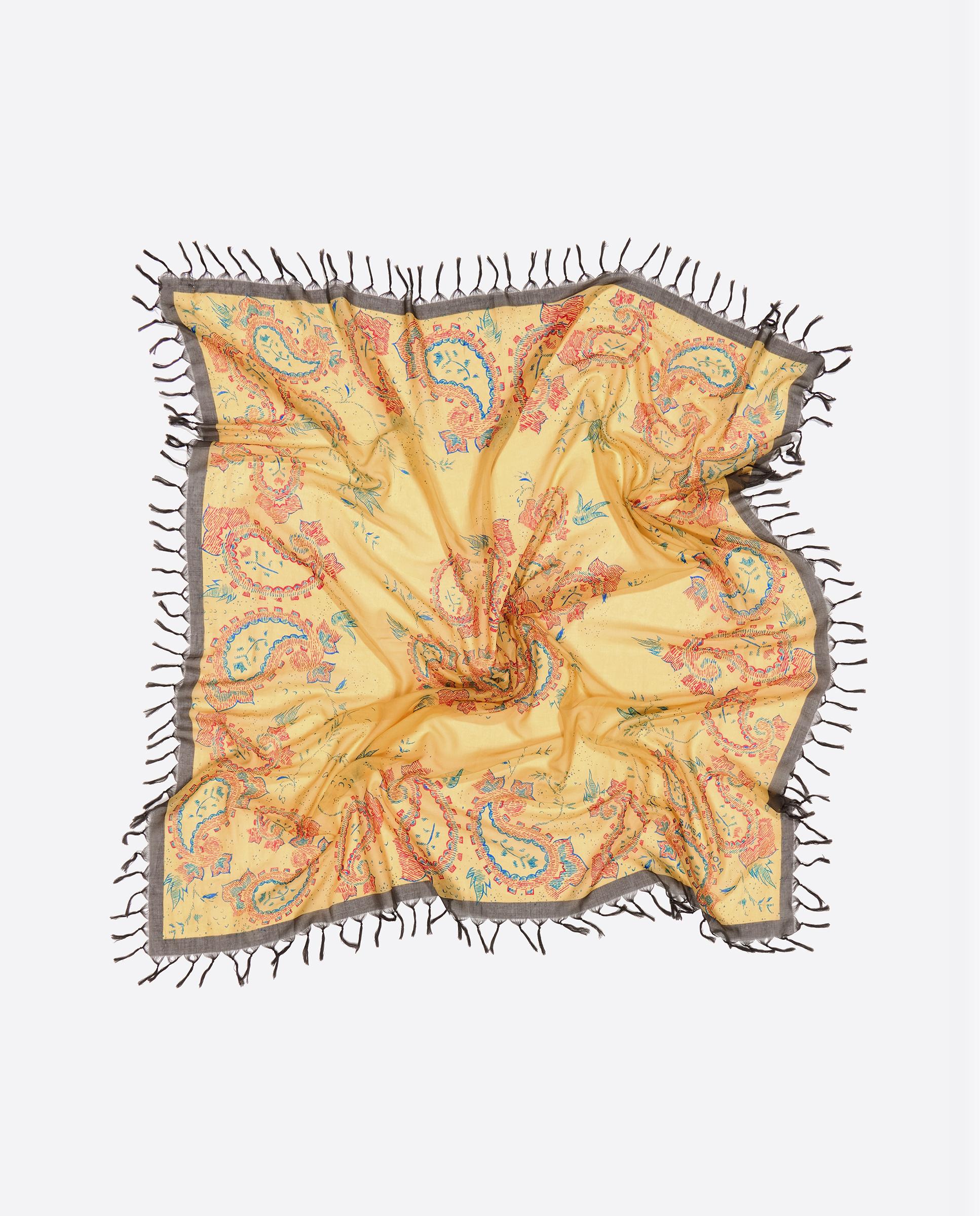 Écharpe com Estampado Paisley e Franjas Amarelo-3