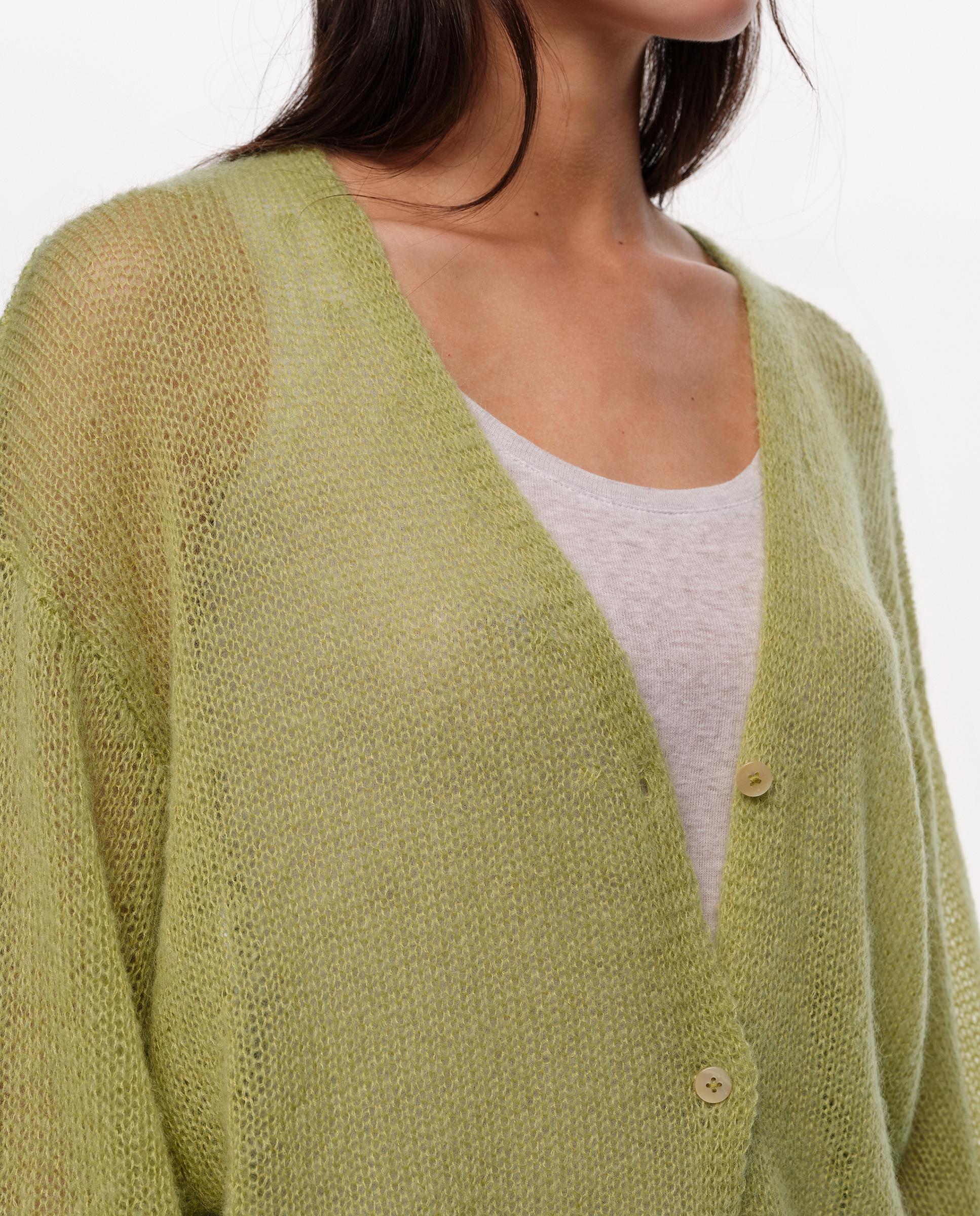 Cardigan Comprido Mohair Lã Verde-2