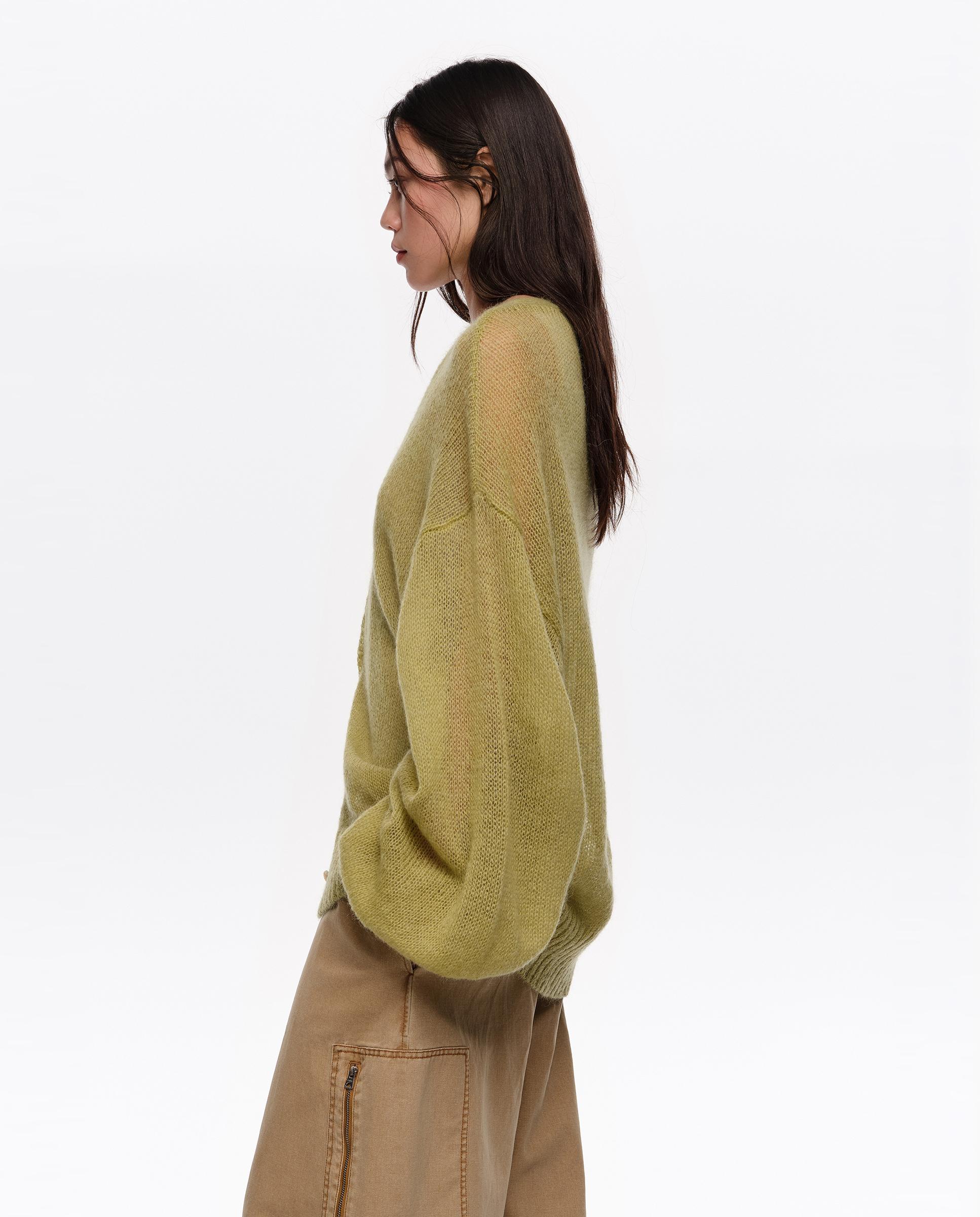 Cardigan Comprido Mohair Lã Verde-3