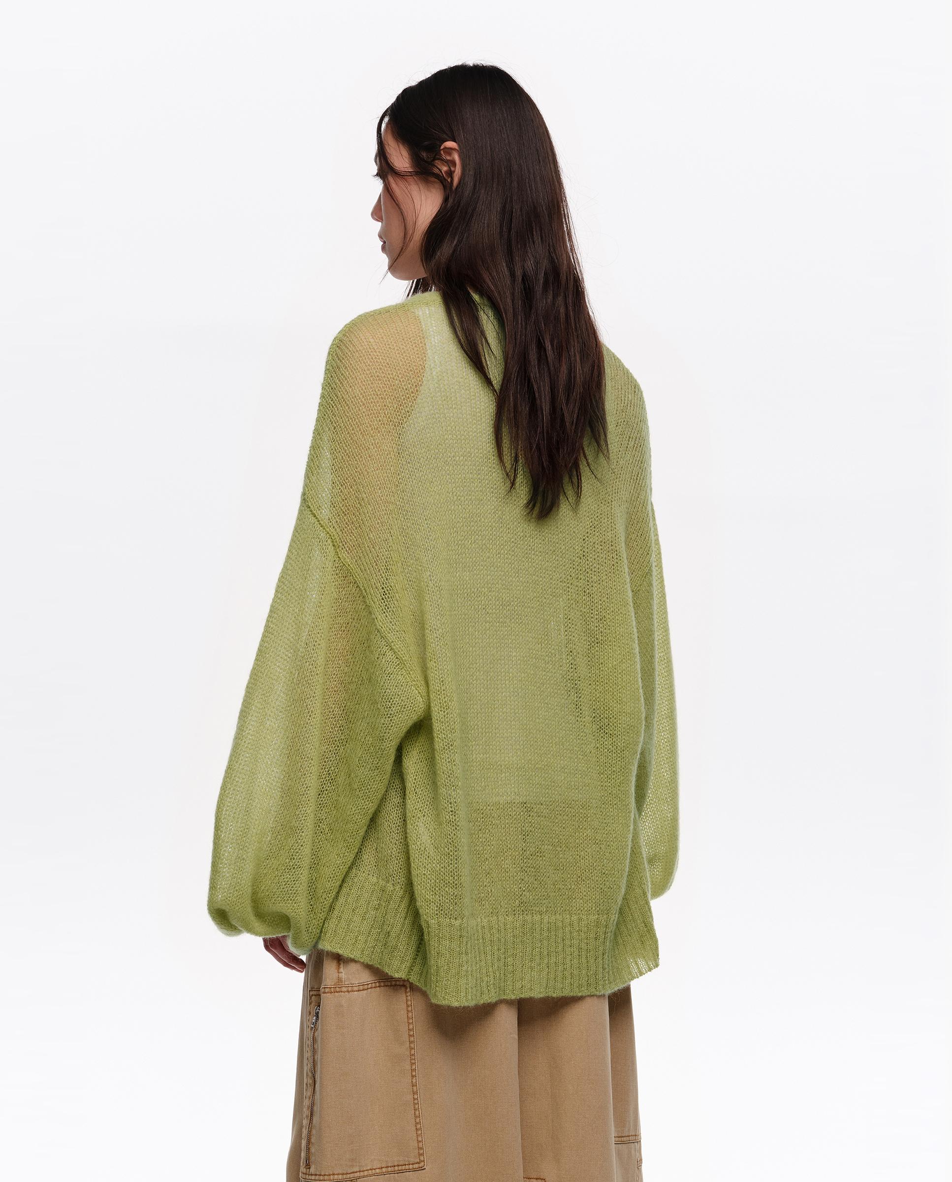 Cardigan Comprido Mohair Lã Verde-4