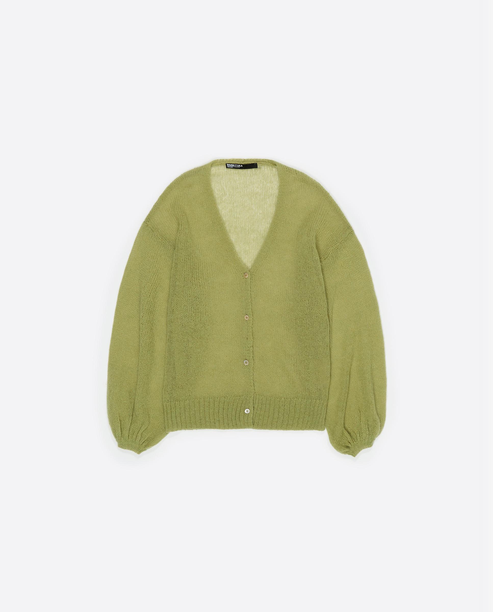 Cardigan Comprido Mohair Lã Verde-5