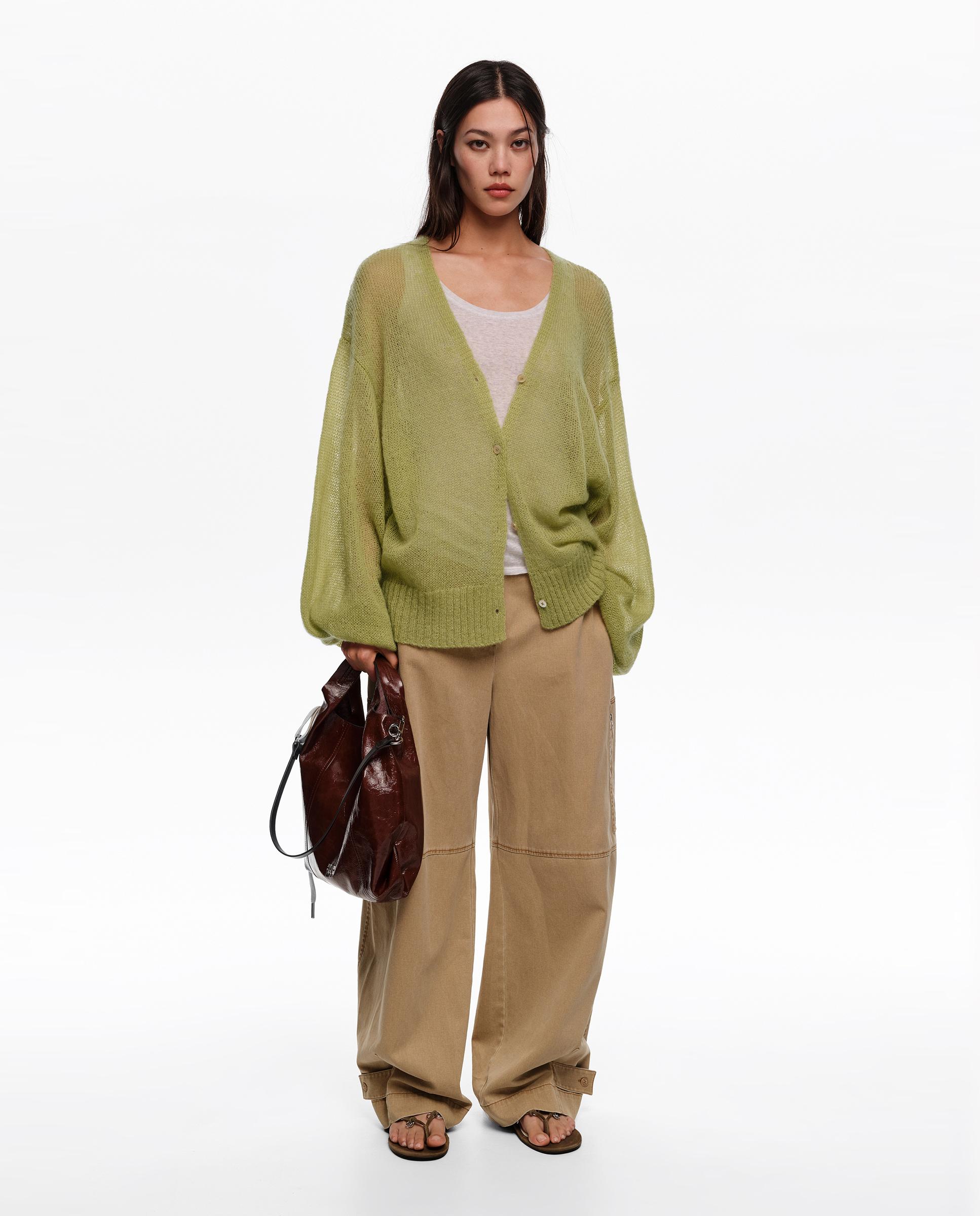 Cardigan Comprido Mohair Lã Verde-6