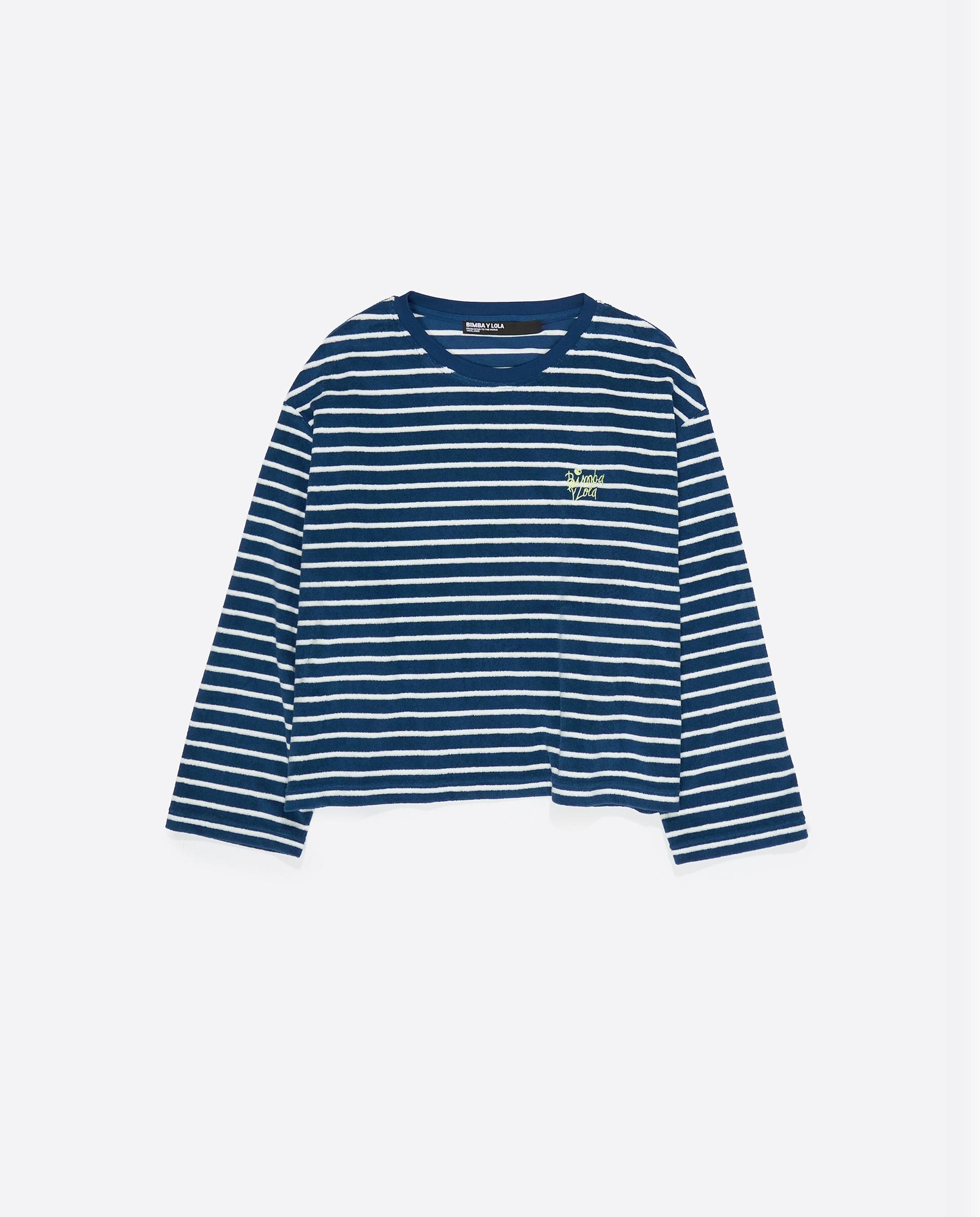 T-shirt Às Riscas com Gola Redonda Azul-marinho-5