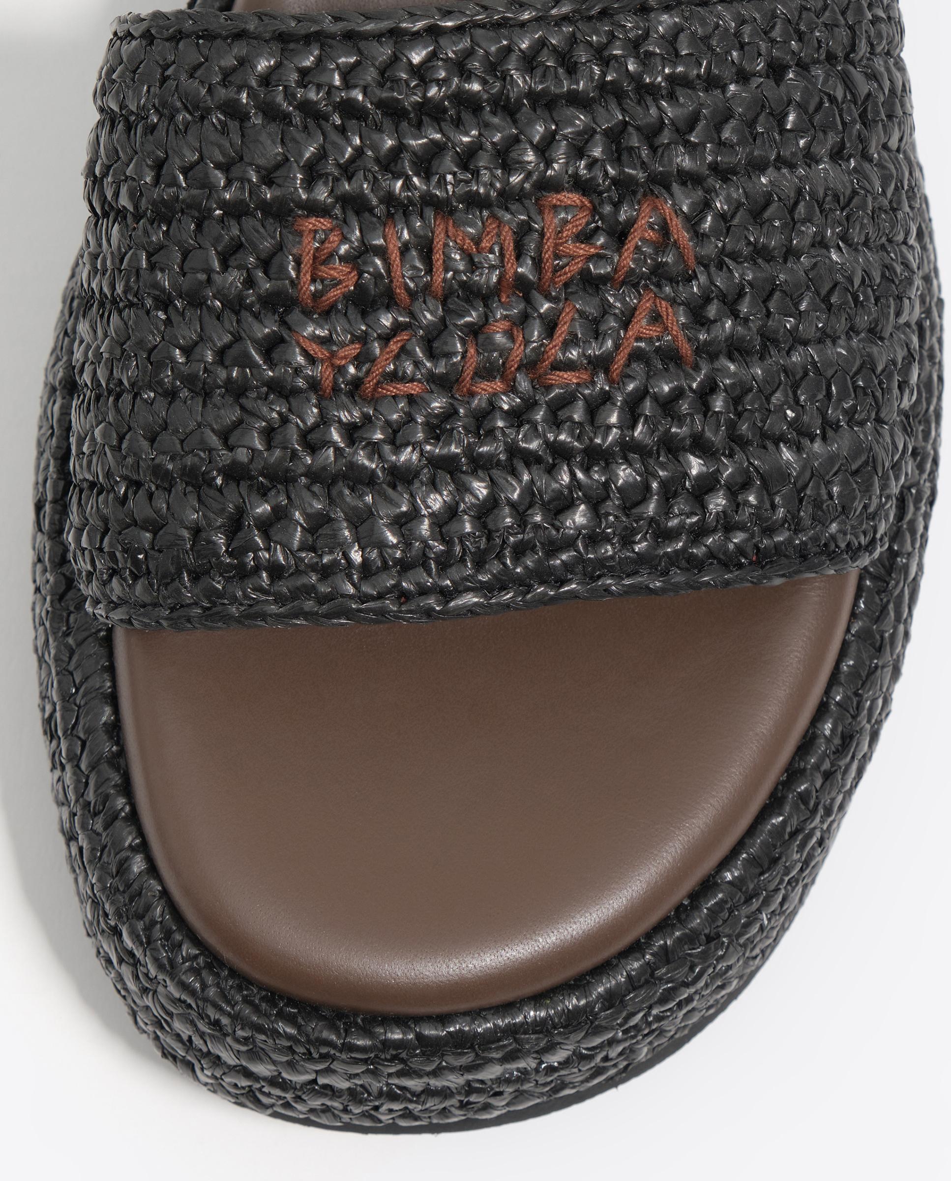 Sandálias de Tira Efeito Ráfia com Logo Preto-5