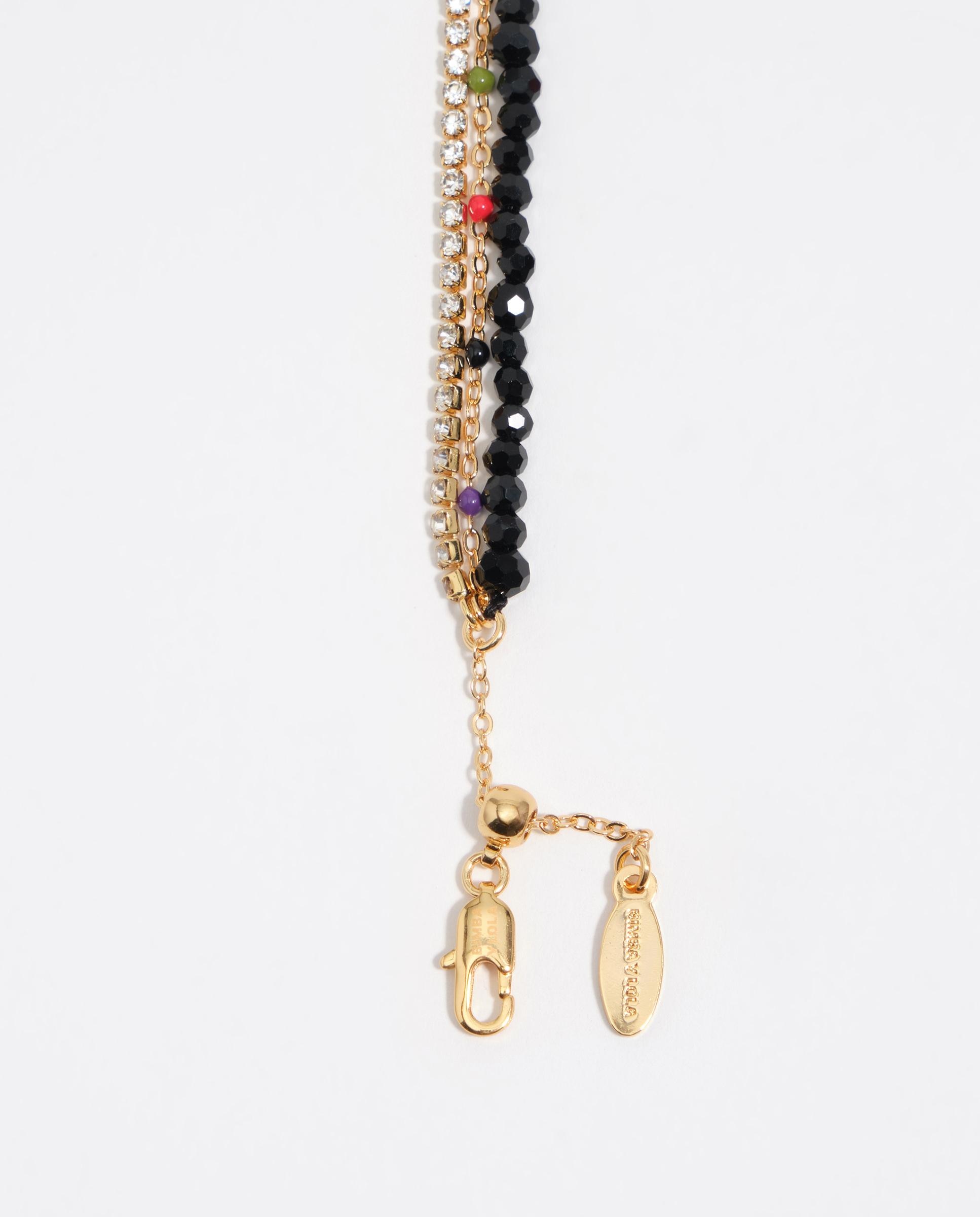 Pulseira Tripla Cristais e Coração com Logo Dourada Preto-3