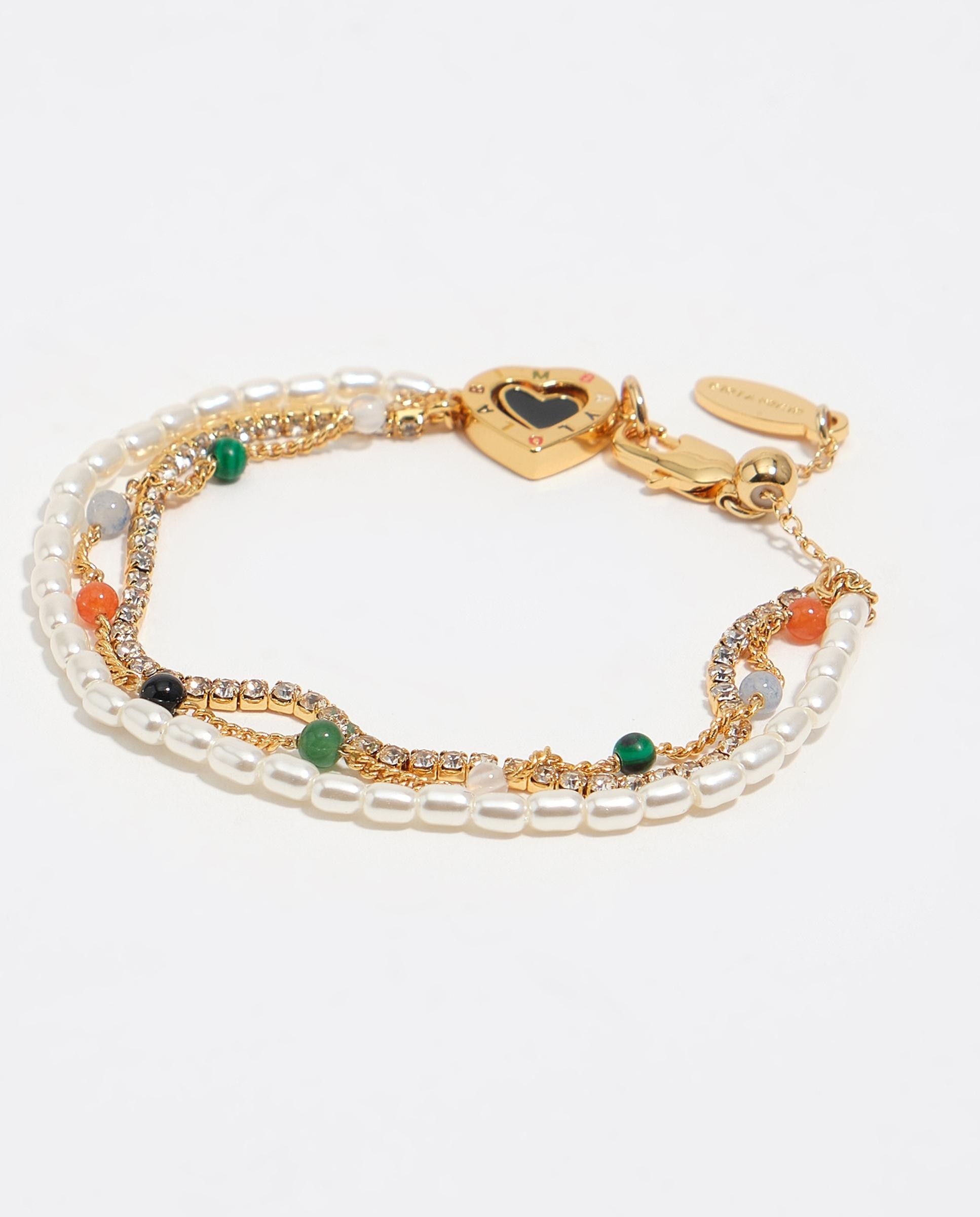 Pulseira de Corrente Tripla com Logo Coração Dourada Ouro-1