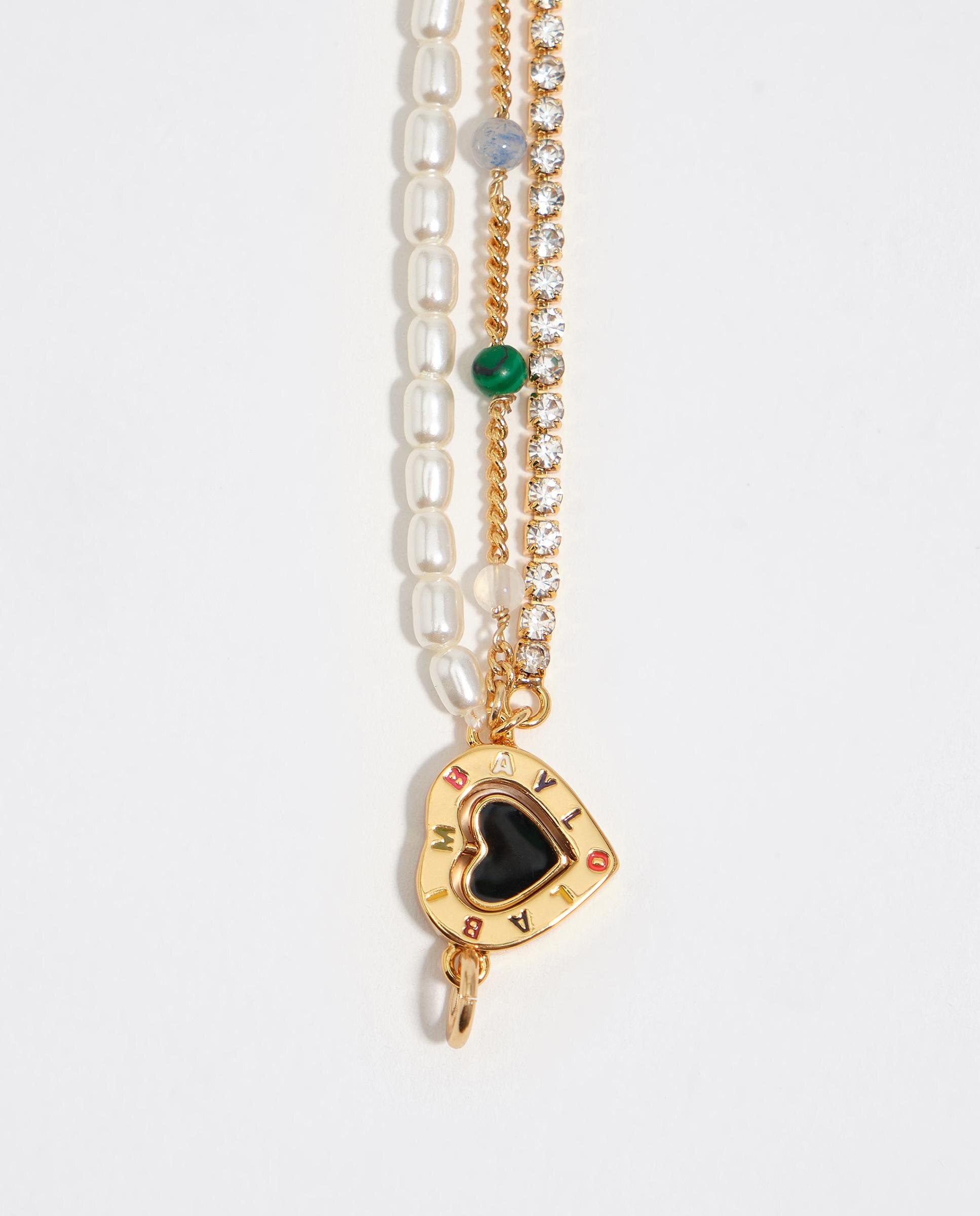 Pulseira de Corrente Tripla com Logo Coração Dourada Ouro-2
