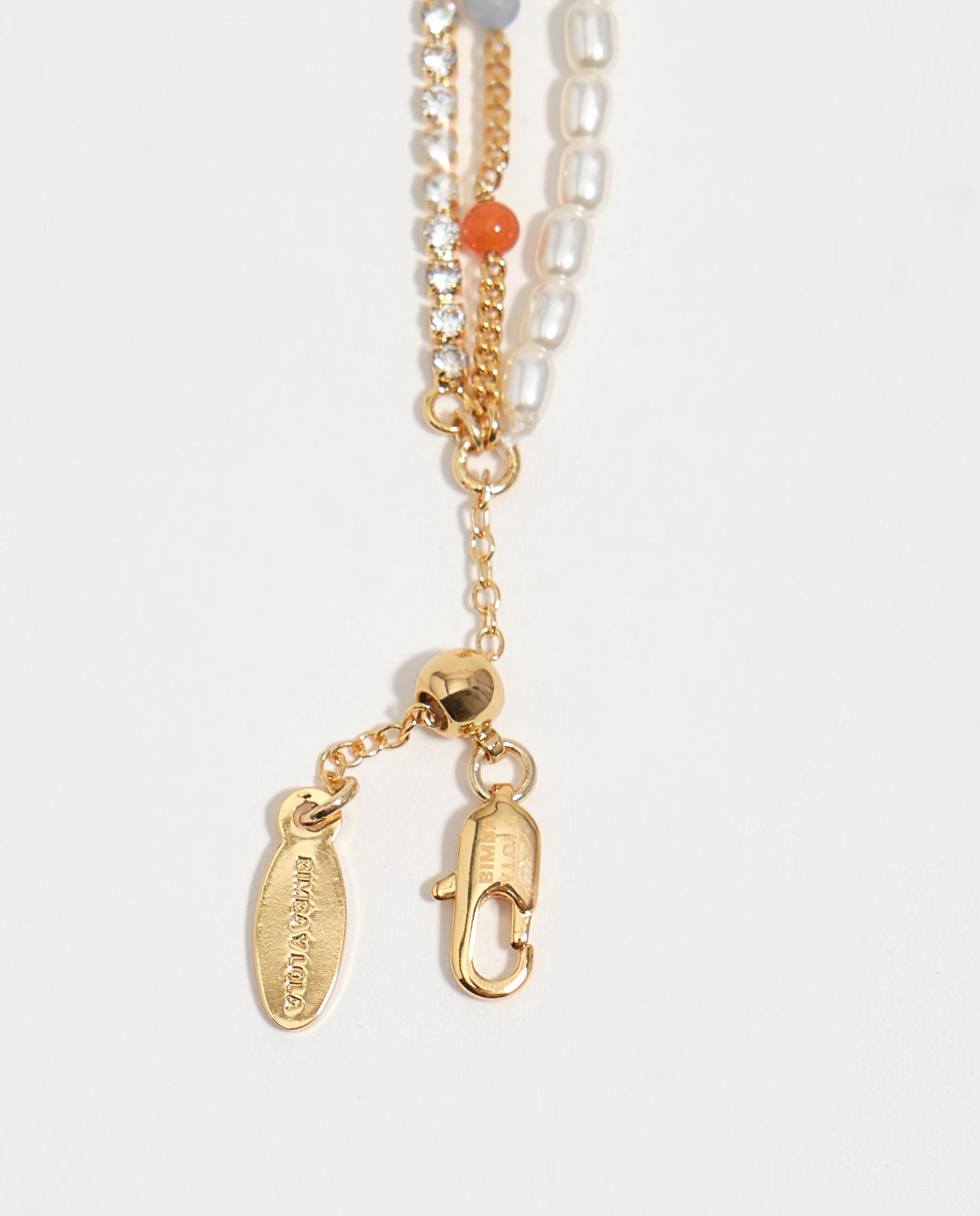 Pulseira de Corrente Tripla com Logo Coração Dourada Ouro-3