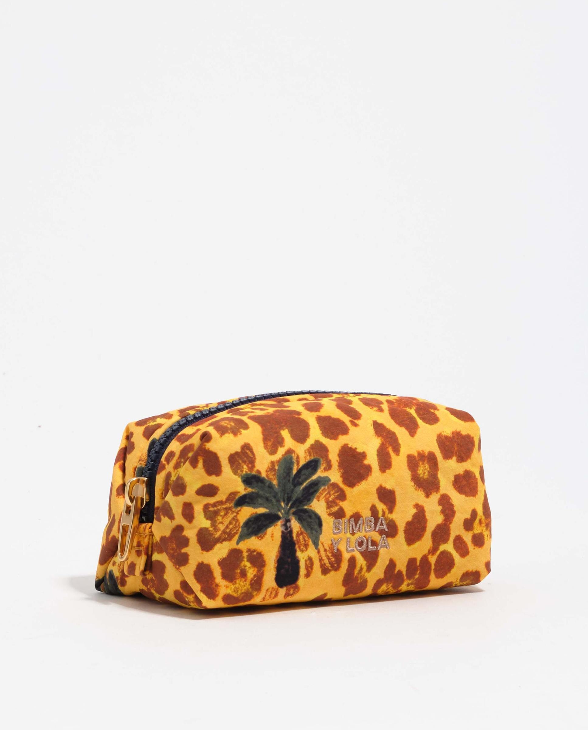 Necessaire Pequeno de Nylon Leopard Palms Amarelo-2