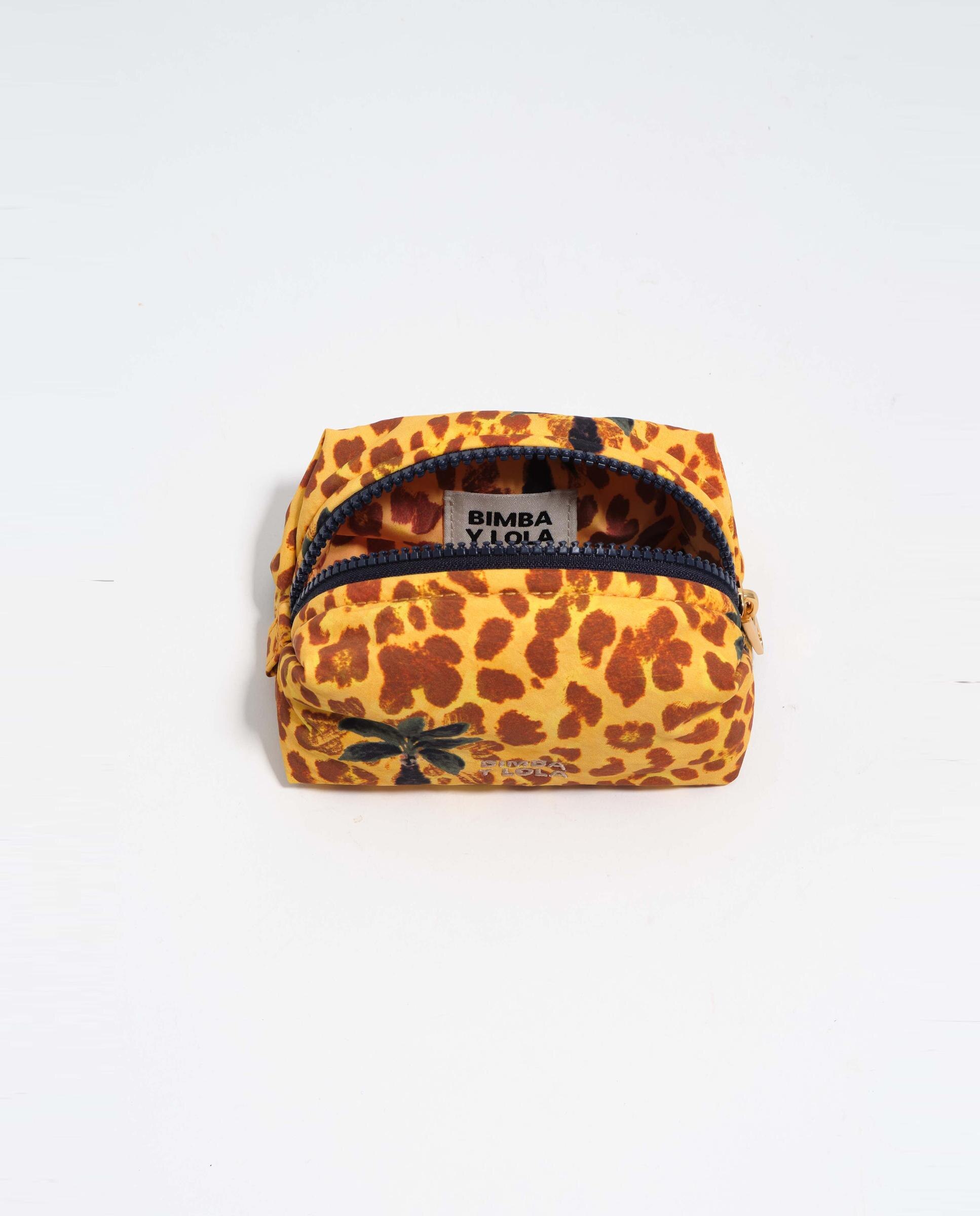 Necessaire Pequeno de Nylon Leopard Palms Amarelo-4