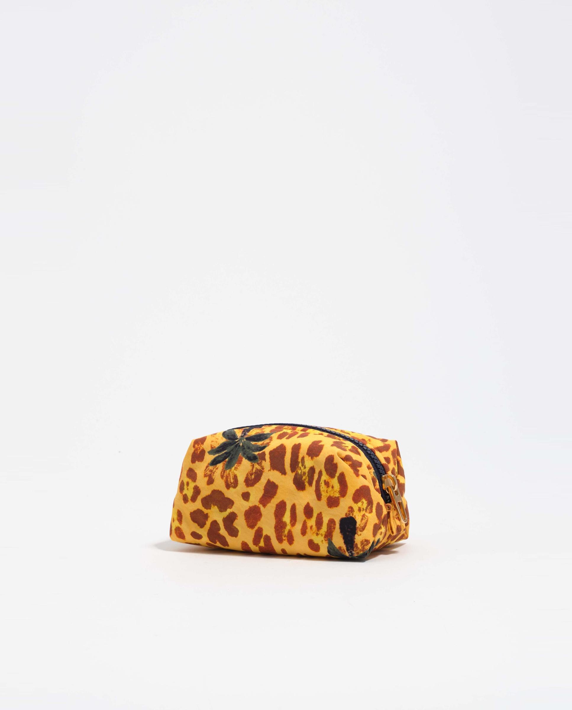 Necessaire Pequeno de Nylon Leopard Palms Amarelo-5