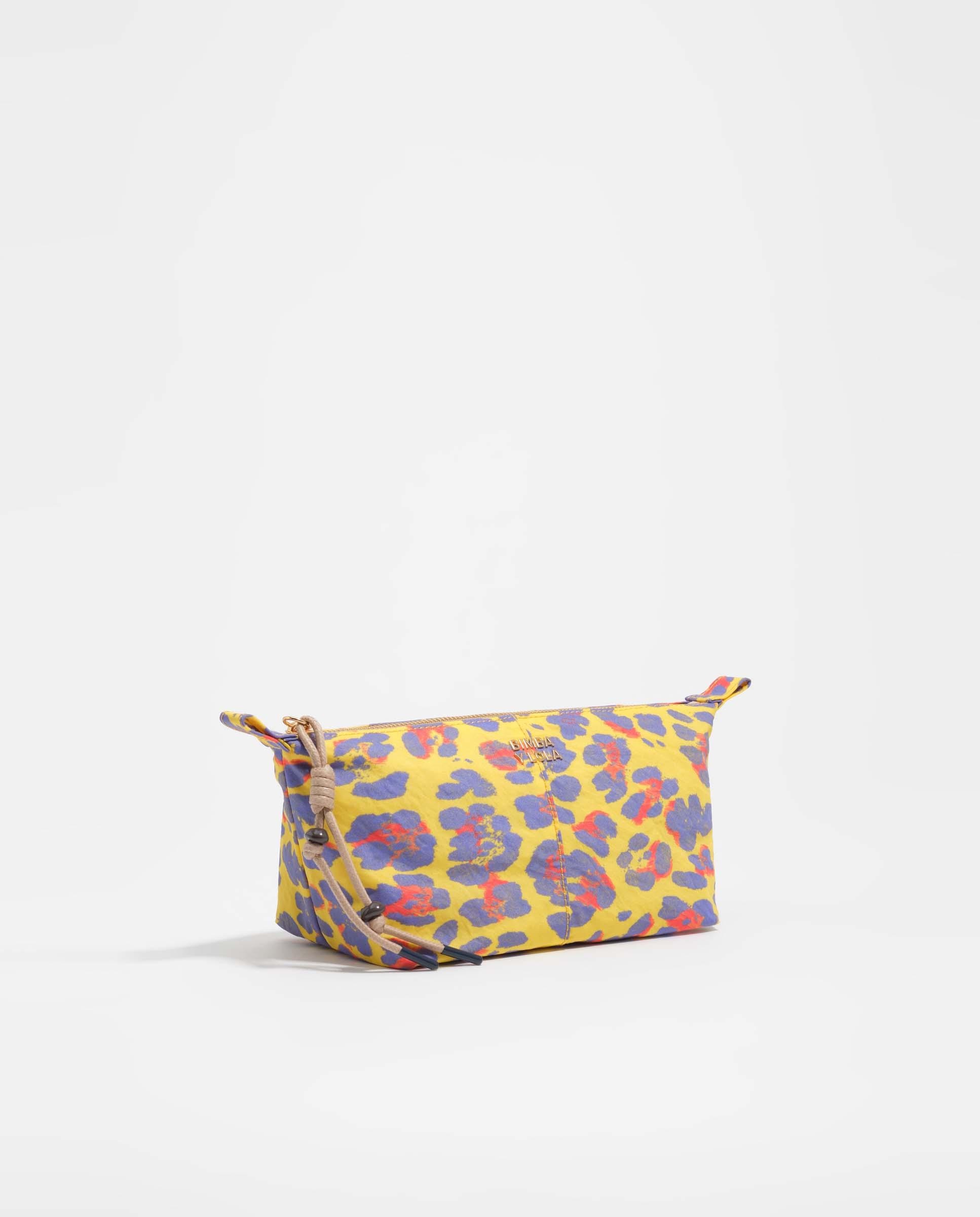 Necessaire Trapézio Médio em Nylon Leopard Amarelo-2