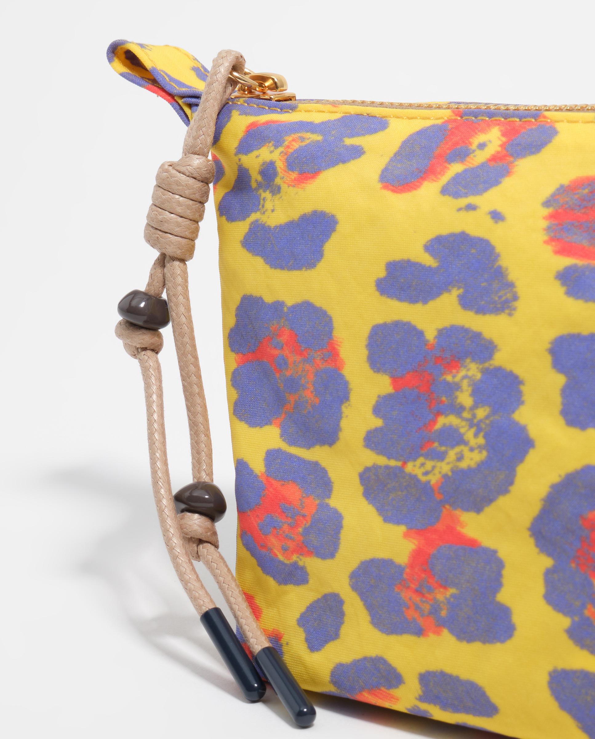 Necessaire Trapézio Médio em Nylon Leopard Amarelo-3