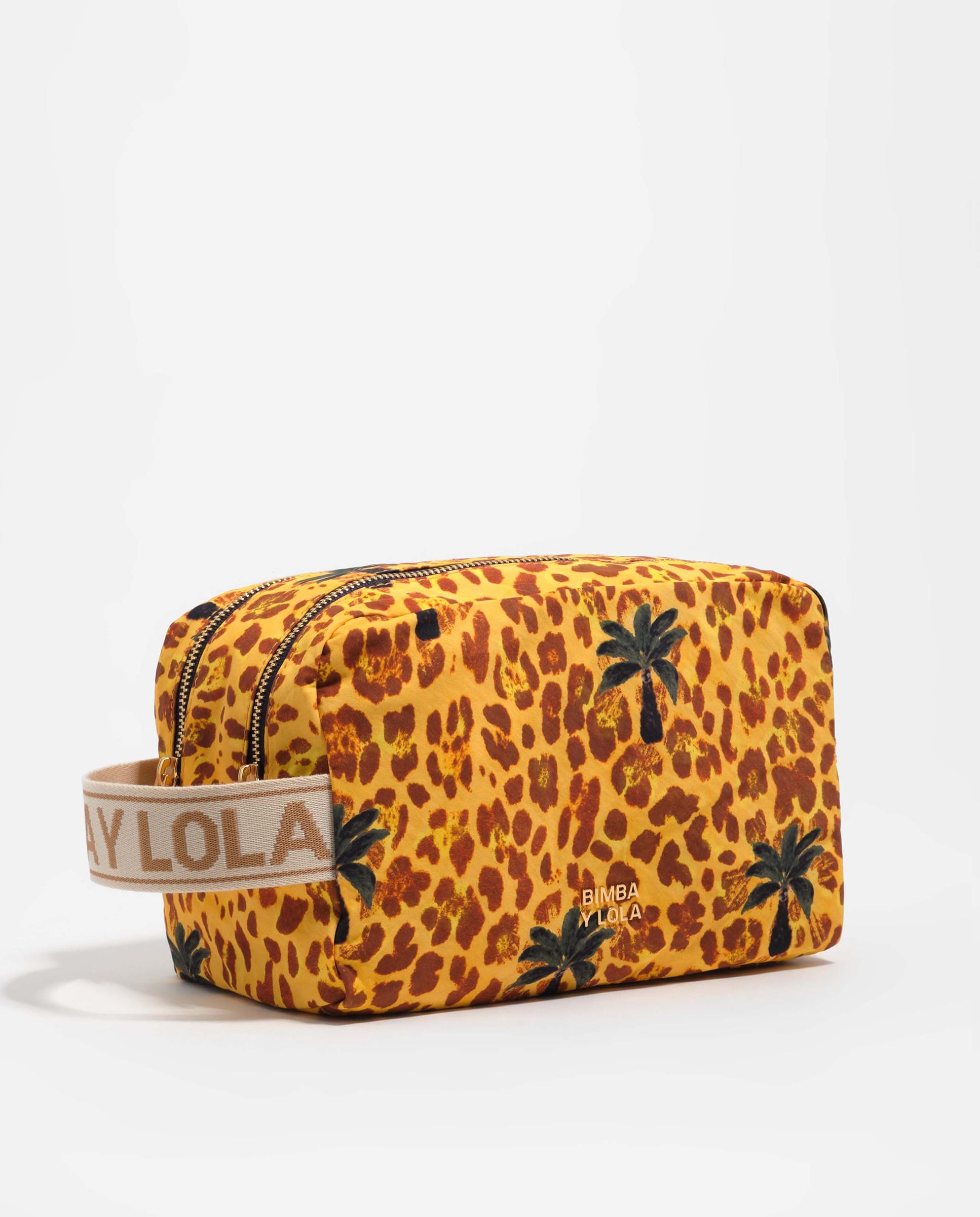 Necessaire Duplo Grande de Nylon Leopard Palms Amarelo-2