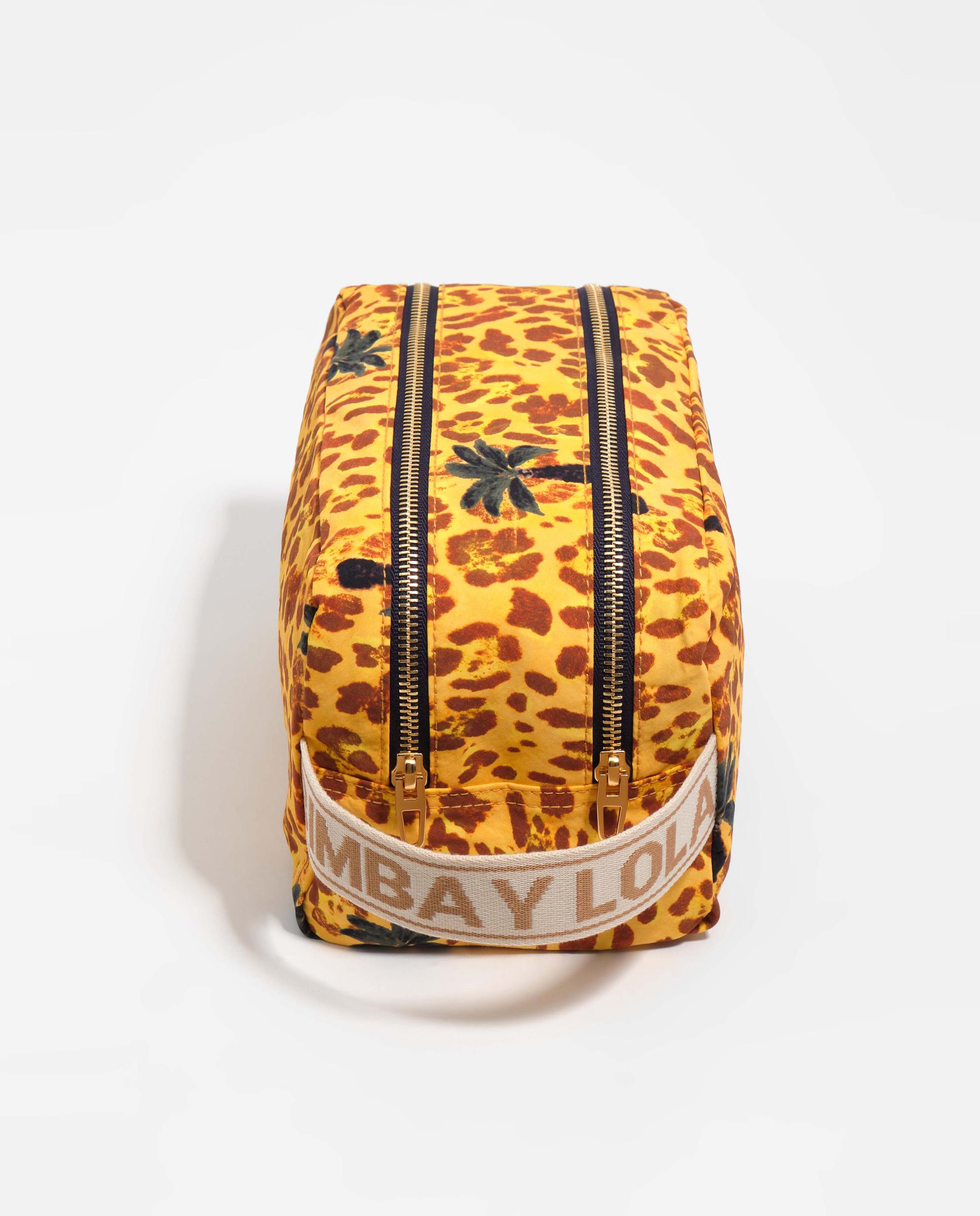 Necessaire Duplo Grande de Nylon Leopard Palms Amarelo-3