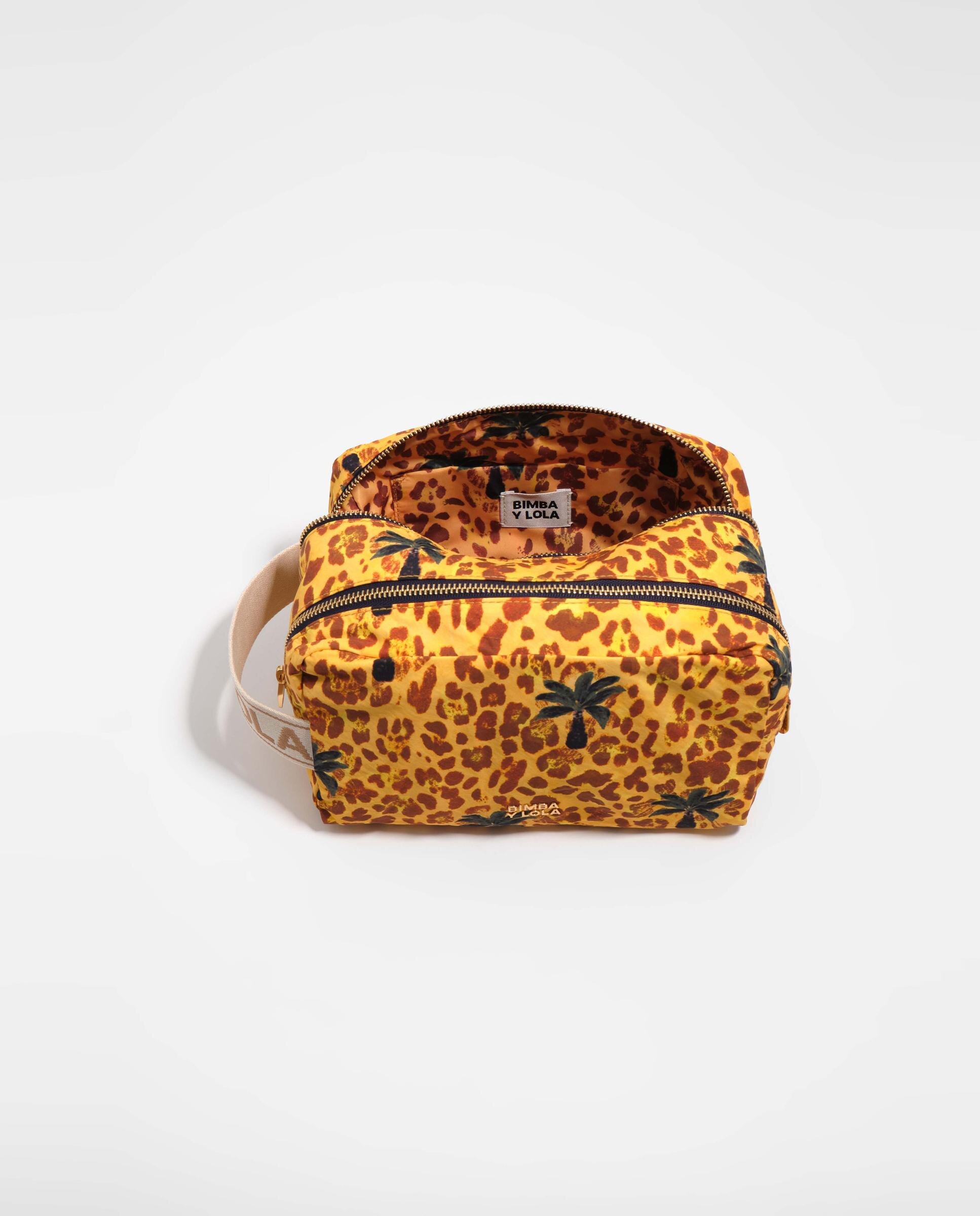 Necessaire Duplo Grande de Nylon Leopard Palms Amarelo-4