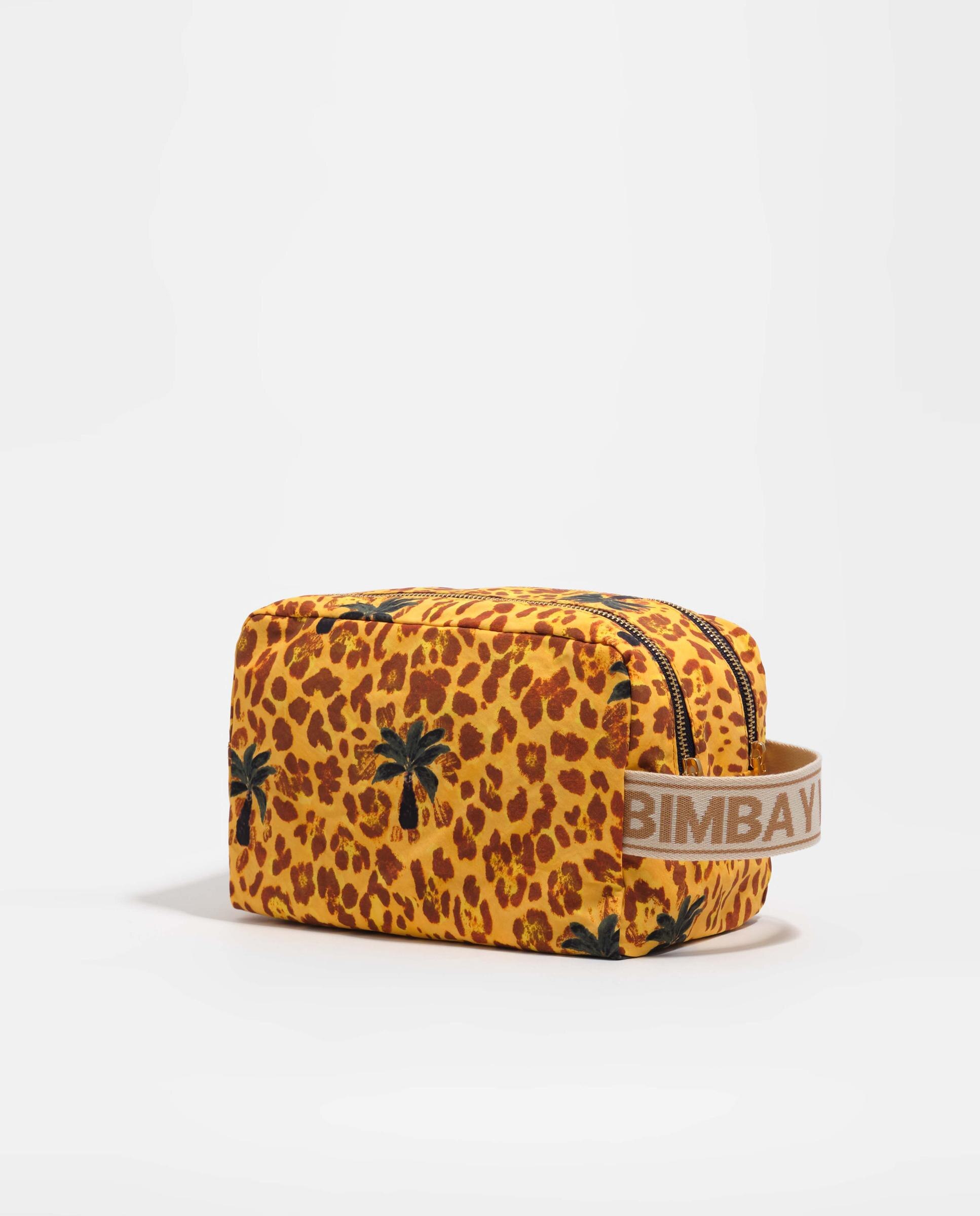 Necessaire Duplo Grande de Nylon Leopard Palms Amarelo-5
