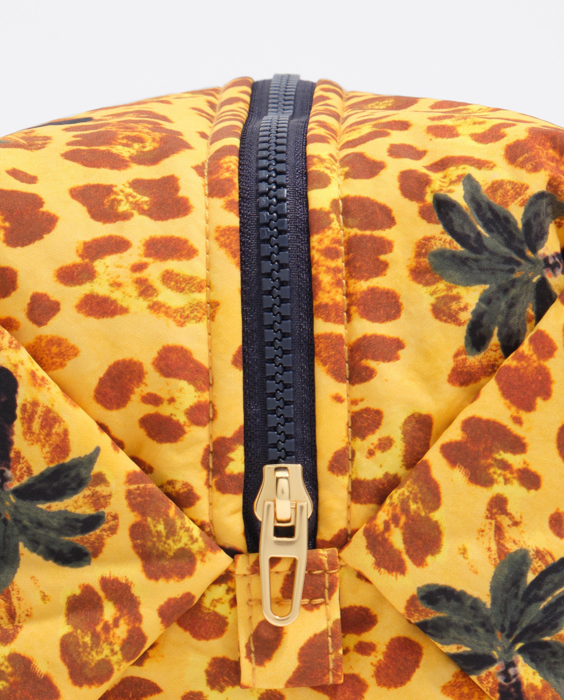 Necessaire Grande em Nylon Leopard Palms Amarelo-3