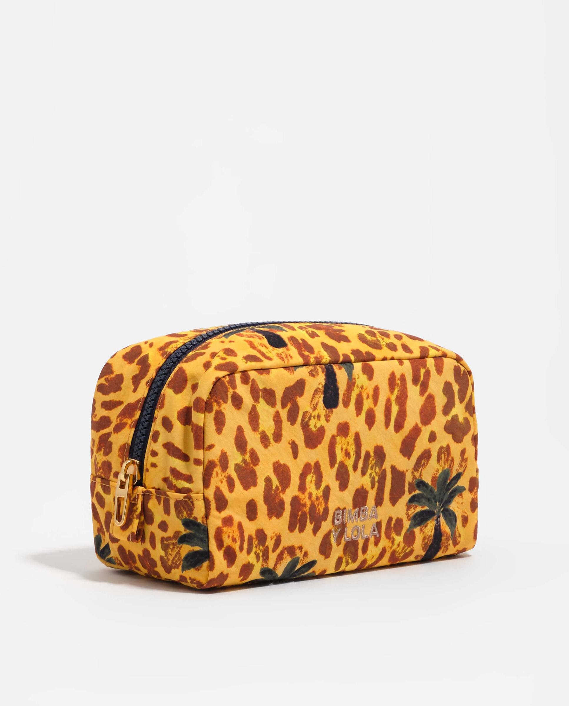 Necessaire Pequeno de Nylon Leopard Palms Amarelo-2