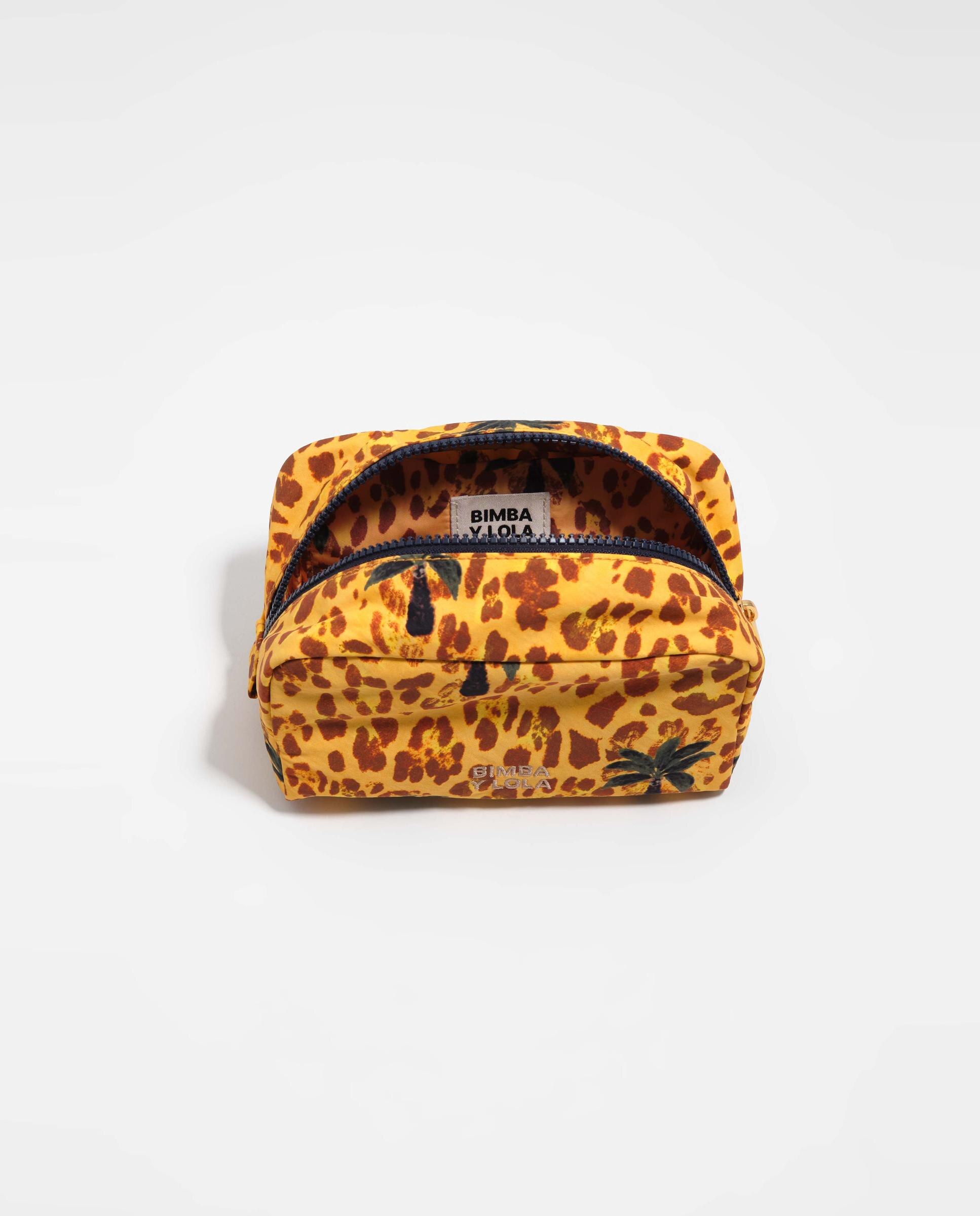 Necessaire Pequeno de Nylon Leopard Palms Amarelo-4