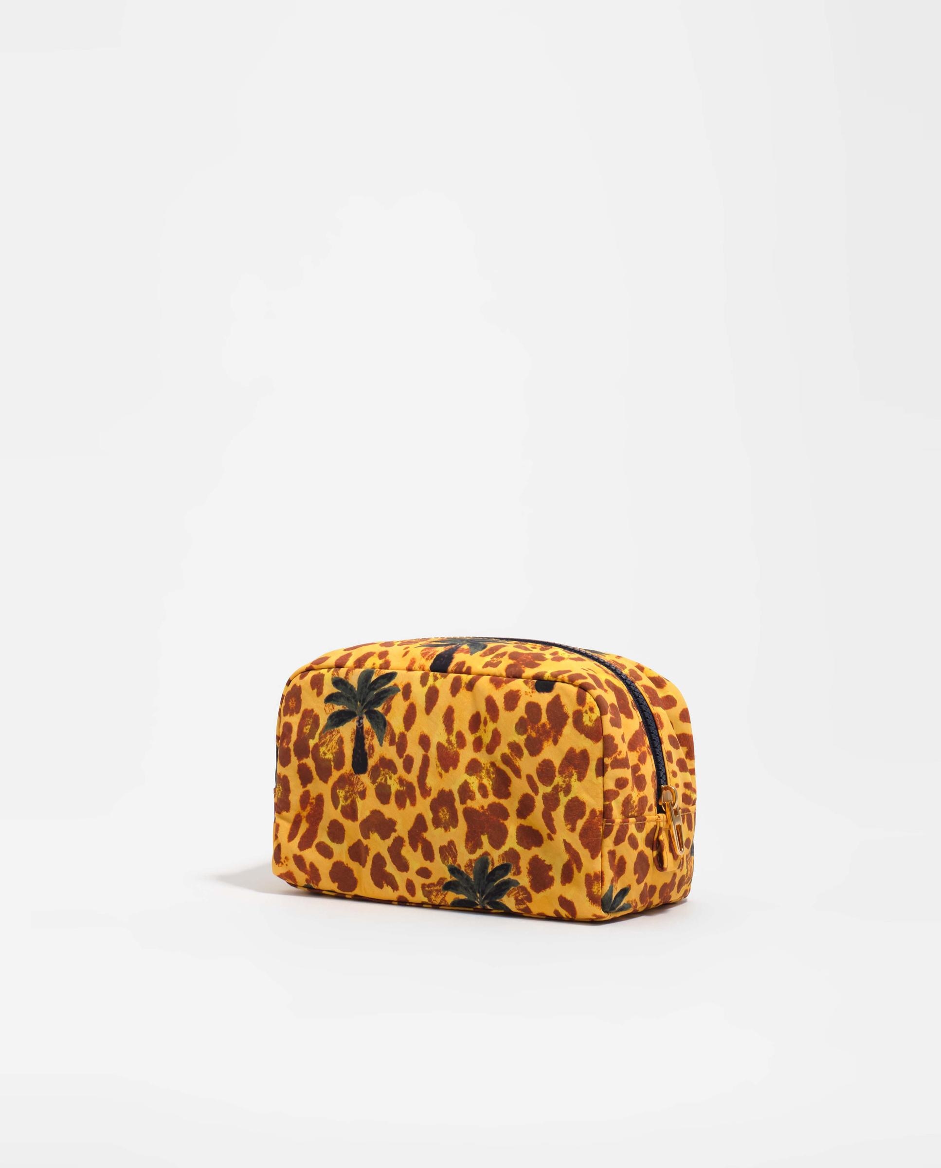 Necessaire Pequeno de Nylon Leopard Palms Amarelo-6