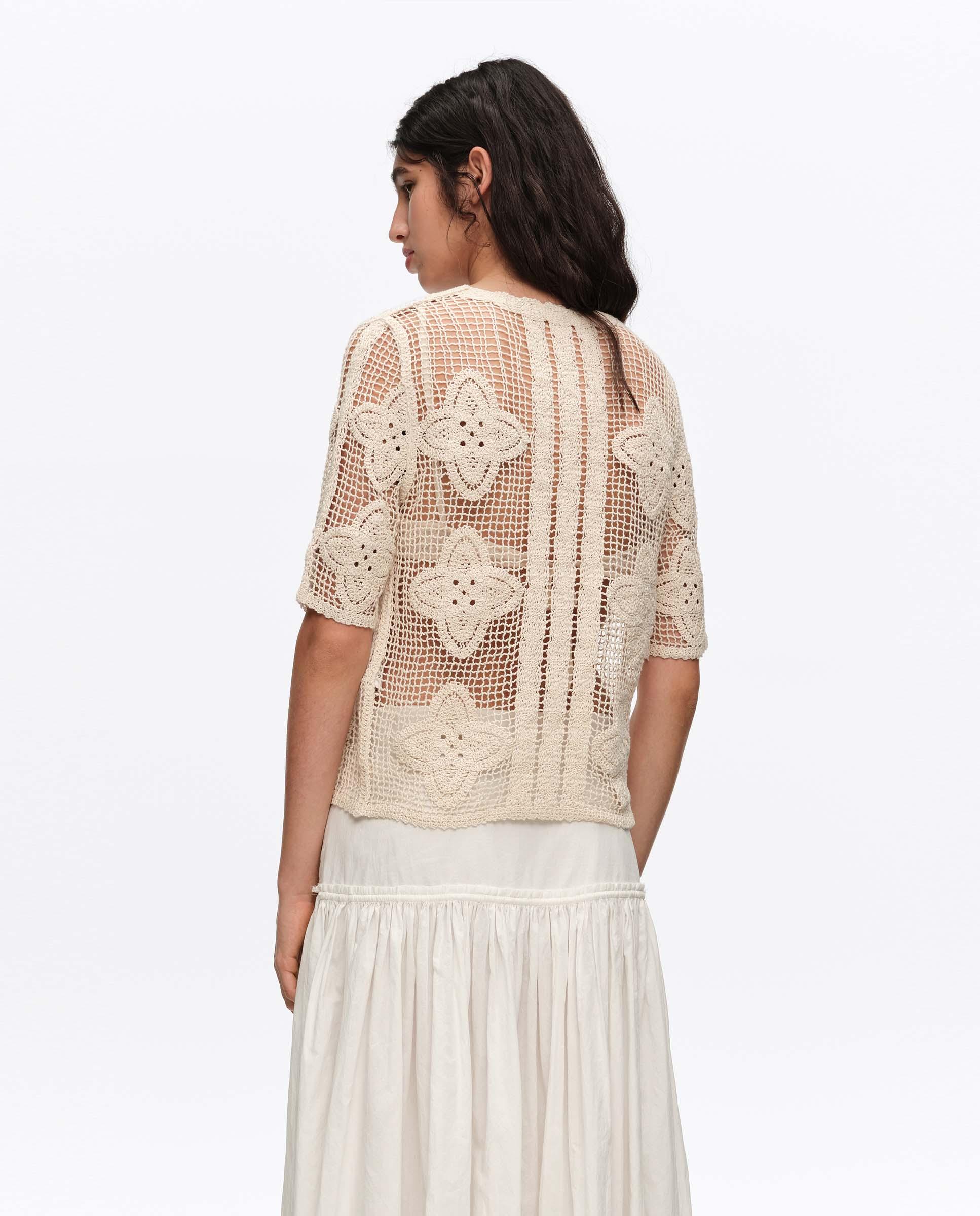 Cardigan de Malha Perfurada Areia-4