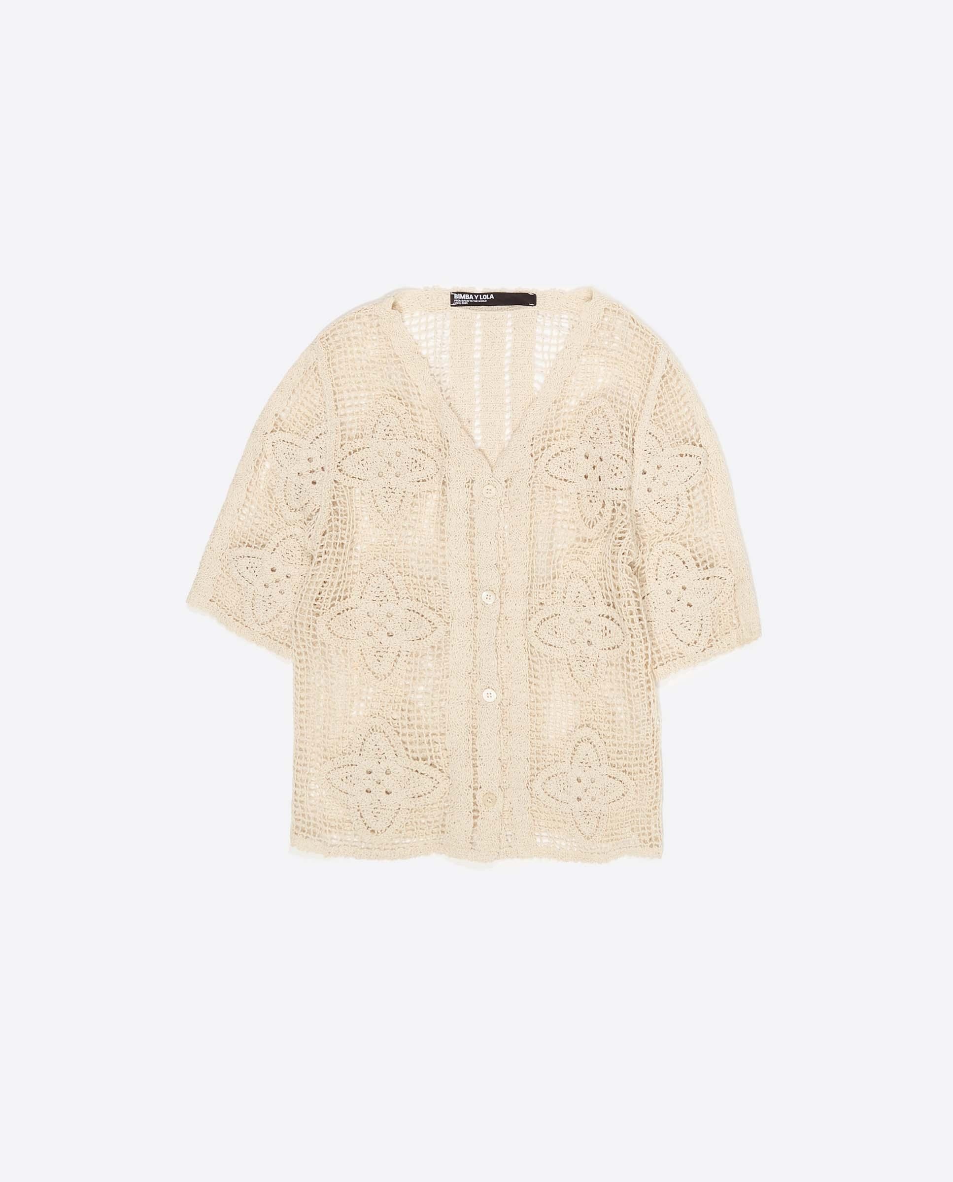 Cardigan de Malha Perfurada Areia-5