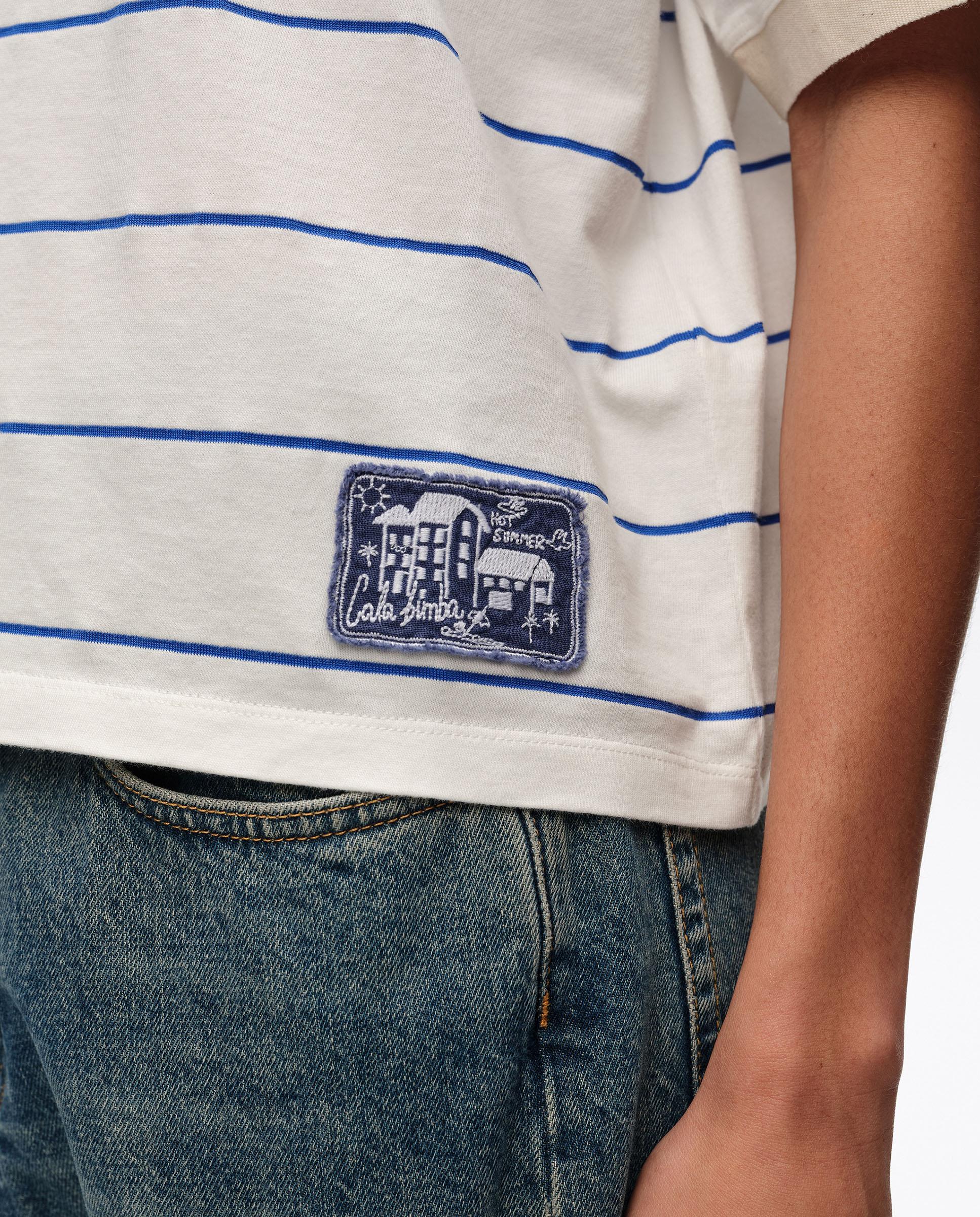 T-shirt com Tira de Algodão Às Riscas Branco-3