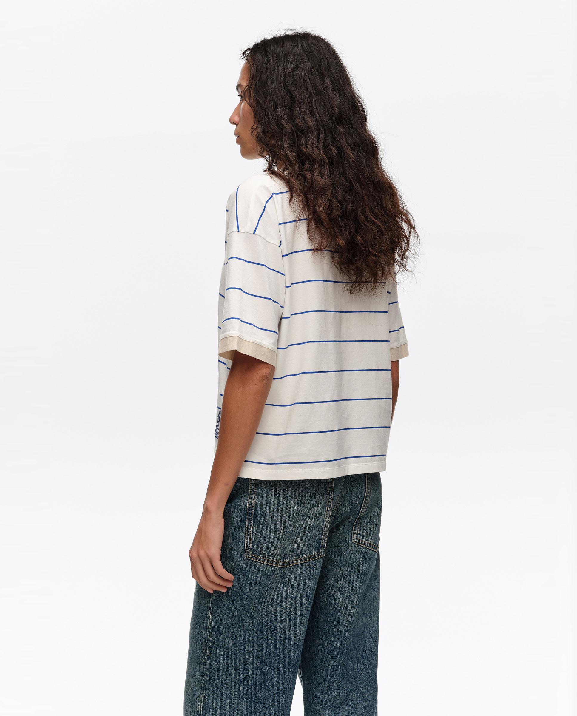 T-shirt com Tira de Algodão Às Riscas Branco-5