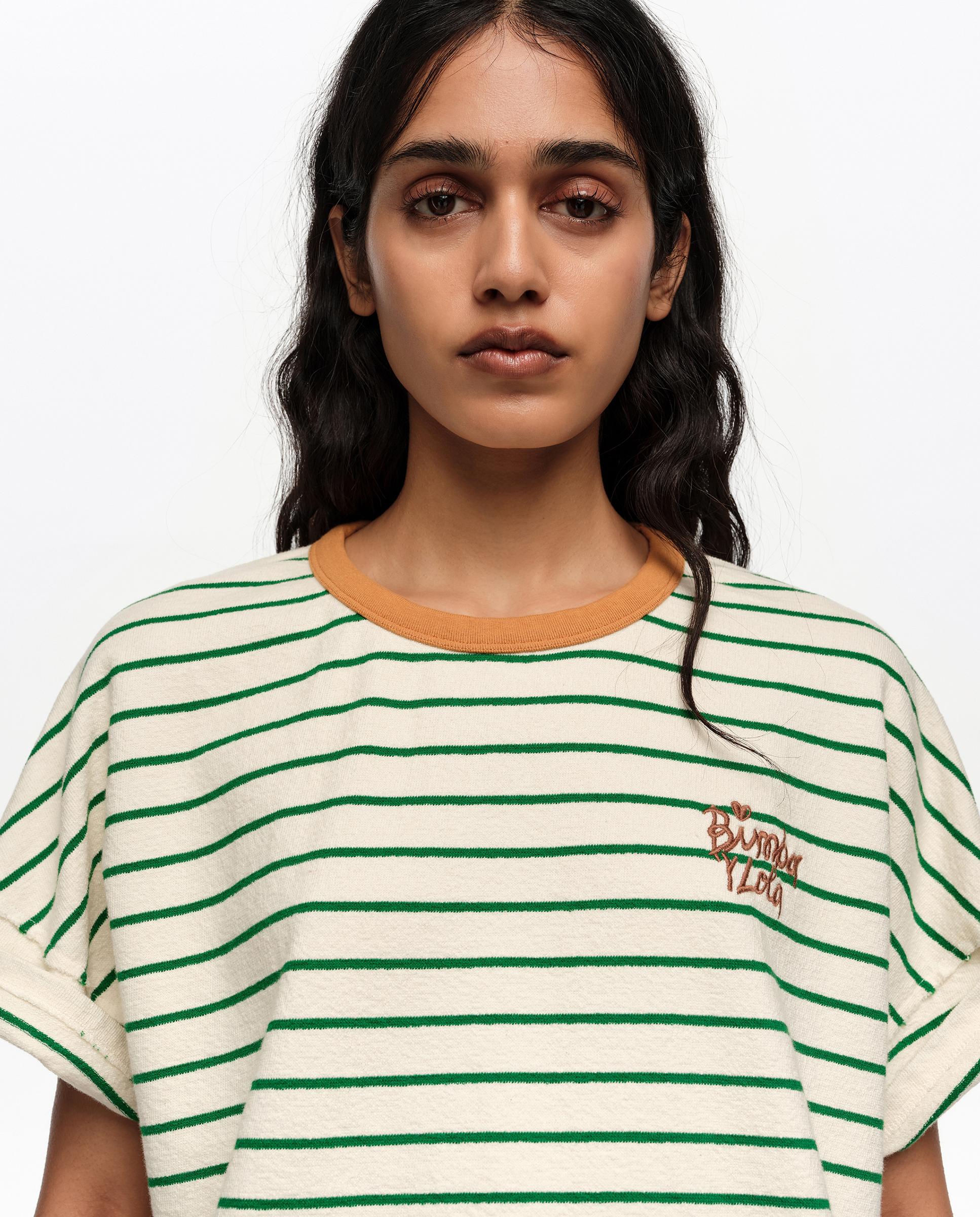 T-shirt Boxy com Vivo a Contraste Às Riscas Verde-2