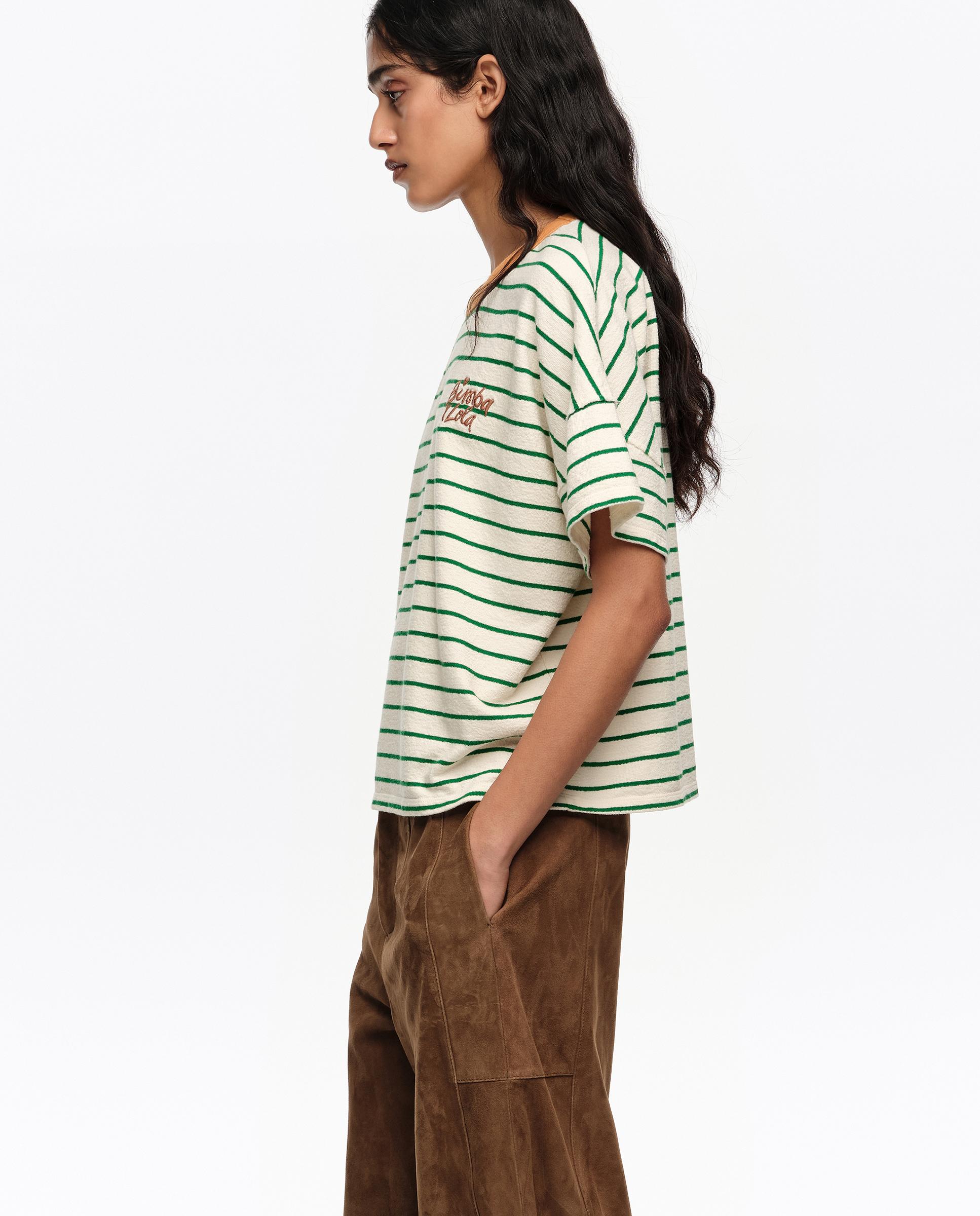 T-shirt Boxy com Vivo a Contraste Às Riscas Verde-3