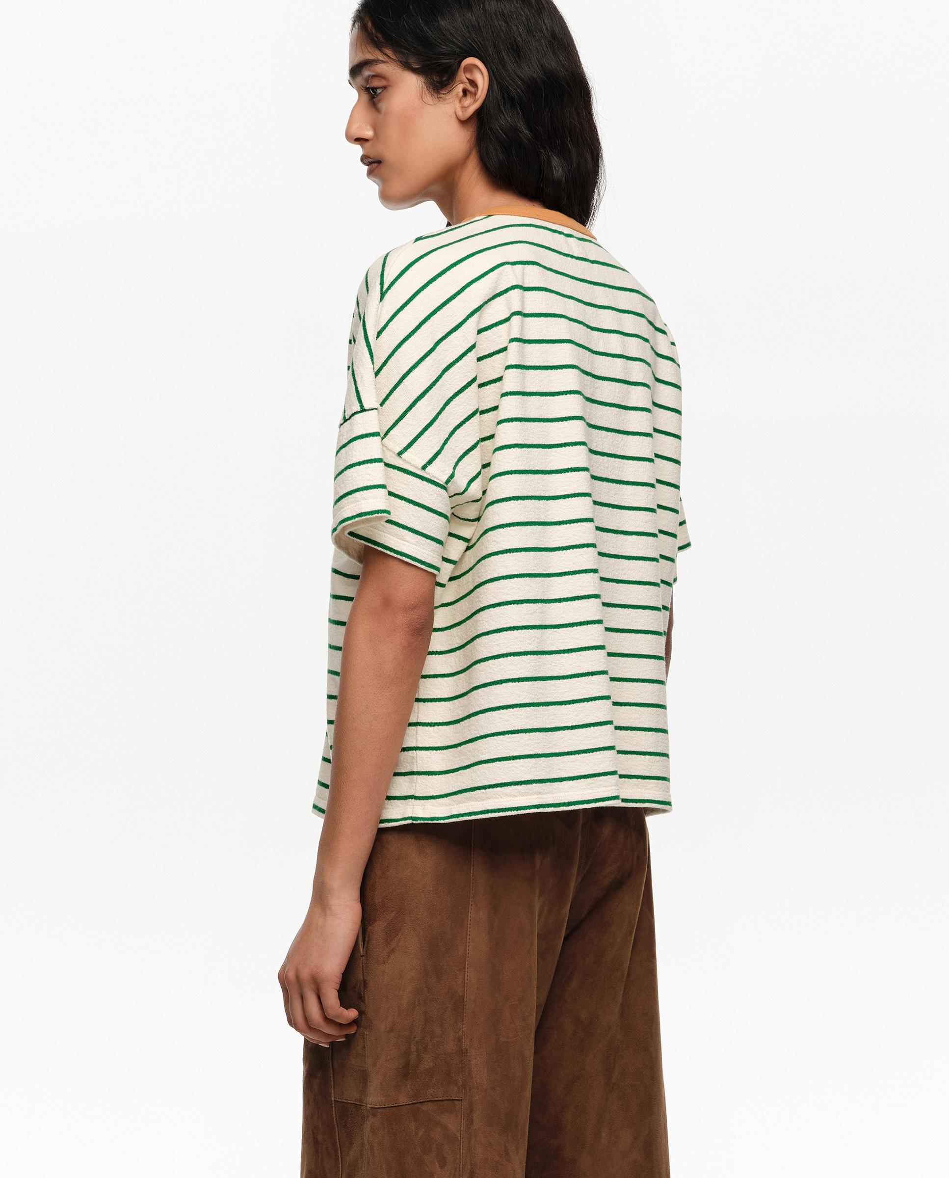 T-shirt Boxy com Vivo a Contraste Às Riscas Verde-4
