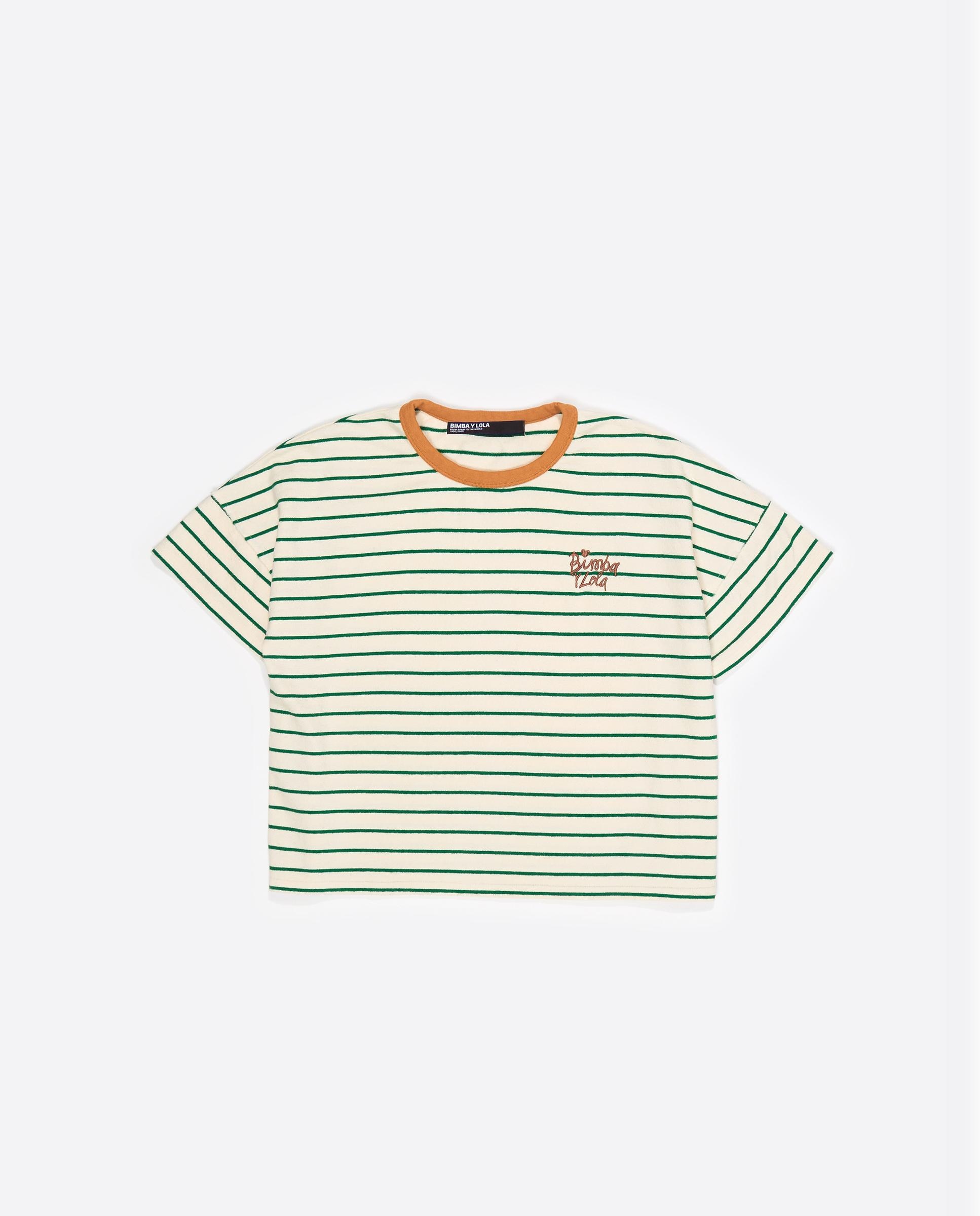 T-shirt Boxy com Vivo a Contraste Às Riscas Verde-5