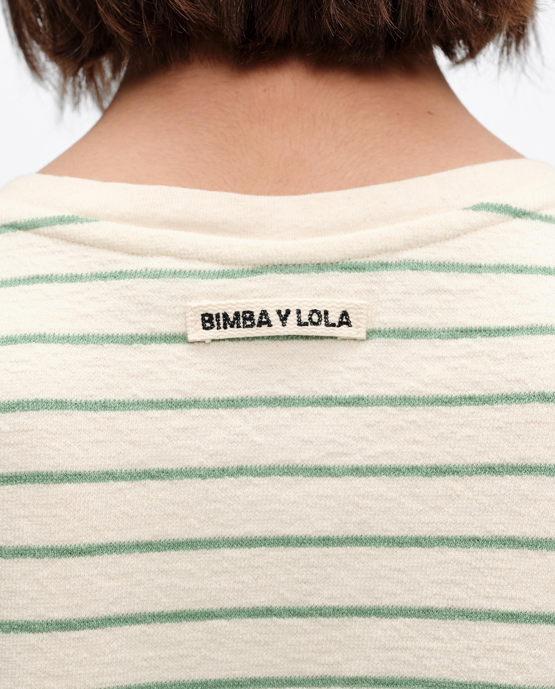 T-shirt com Decote Redondo Ajustável Às Riscas Verde-5