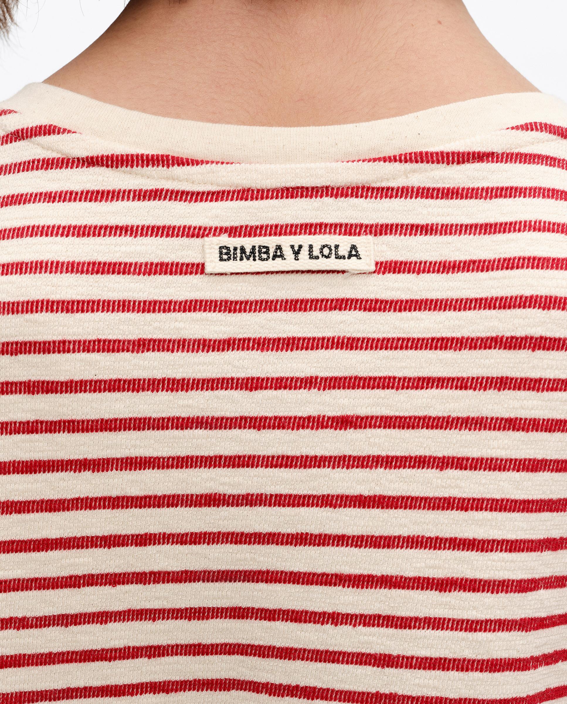 T-shirt com Decote Redondo Ajustável Às Riscas Vermelho-5