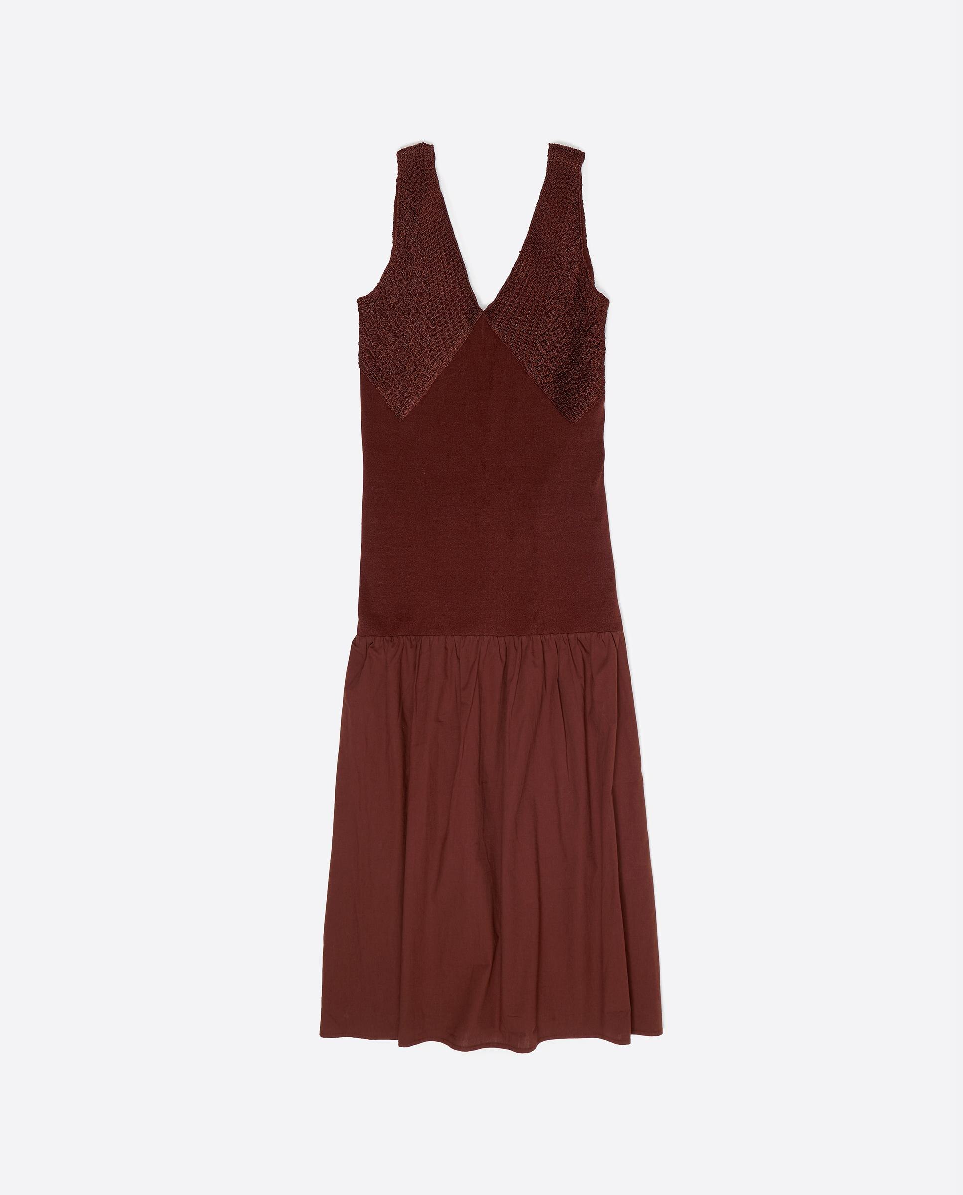 Vestido Bimaterial de Linha em Malha Castanho-5