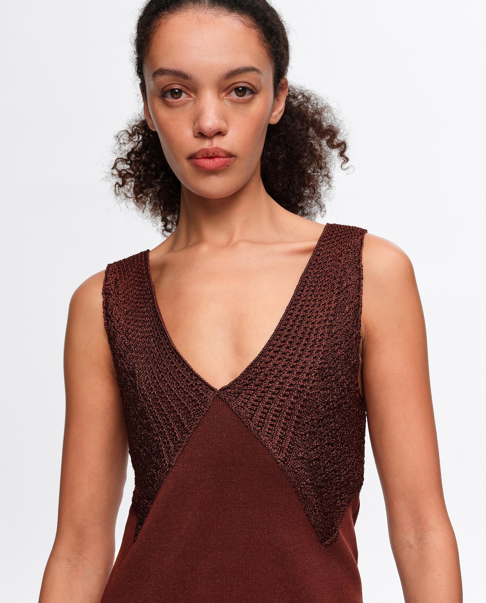 Vestido Bimaterial de Linha em Malha Castanho-2