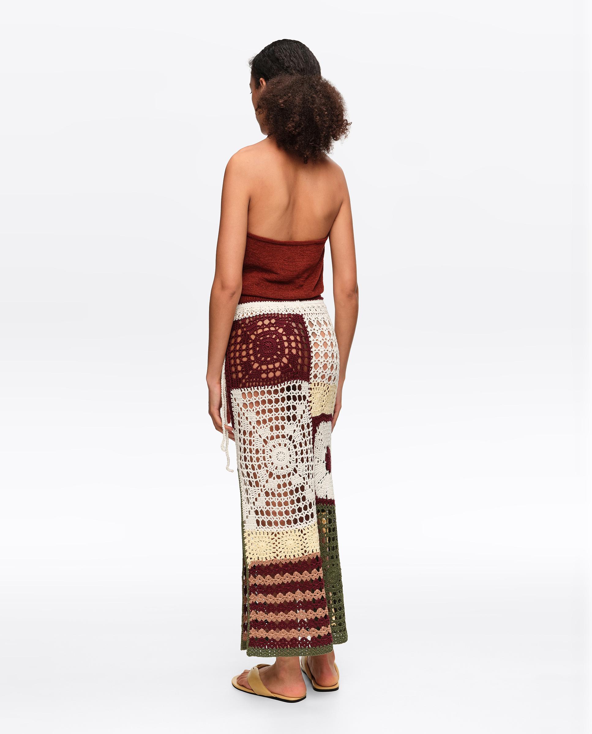 Saia Midi com Corte a Direito de Crochet Multicolor Multicolor-5