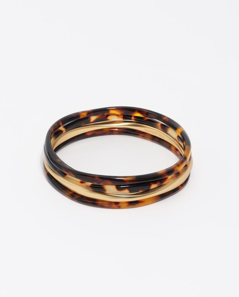 Set 4 Pulseiras Efeito Tartaruga e Dourado Mate Castanho-1