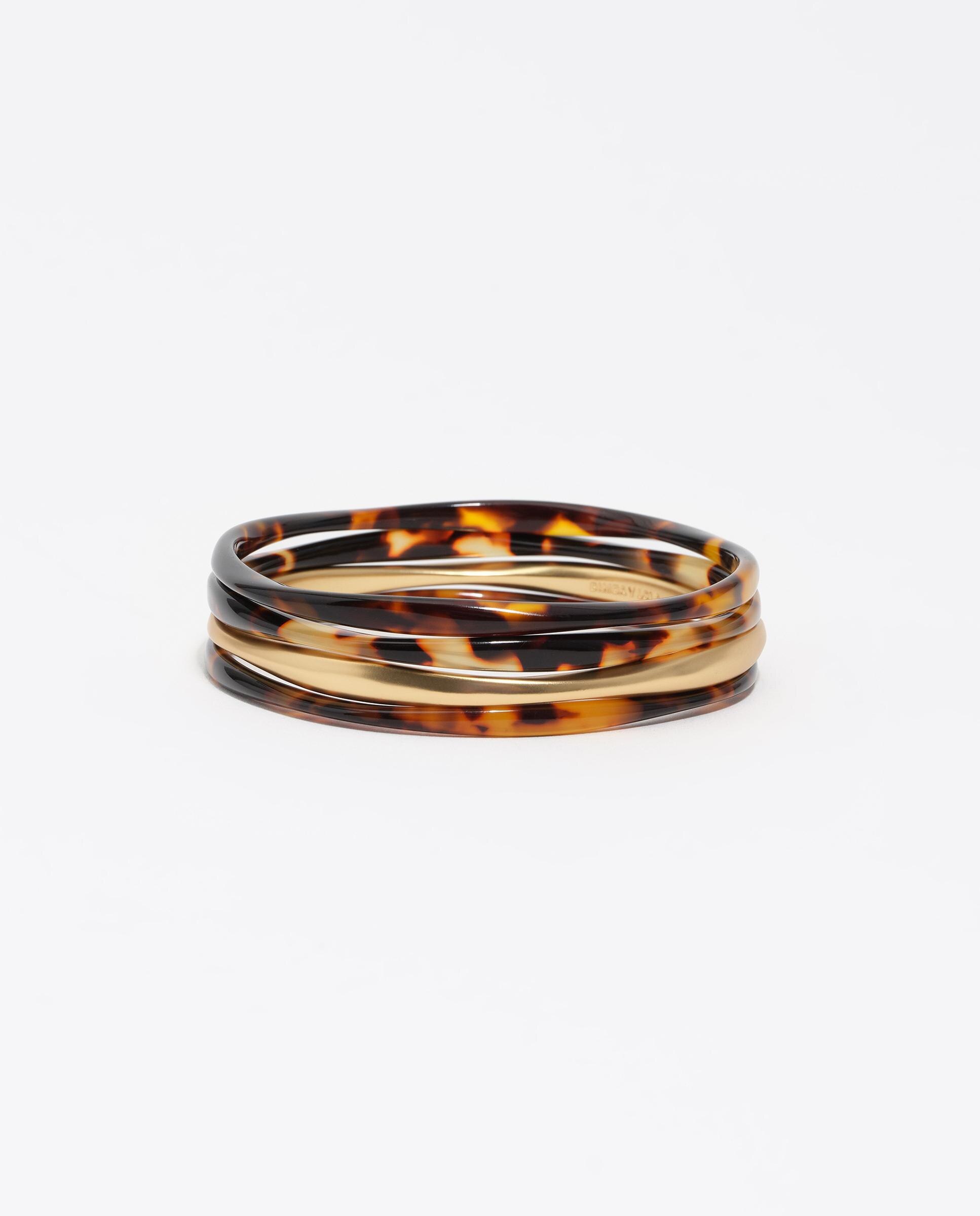Set 4 Pulseiras Efeito Tartaruga e Dourado Mate Castanho-3