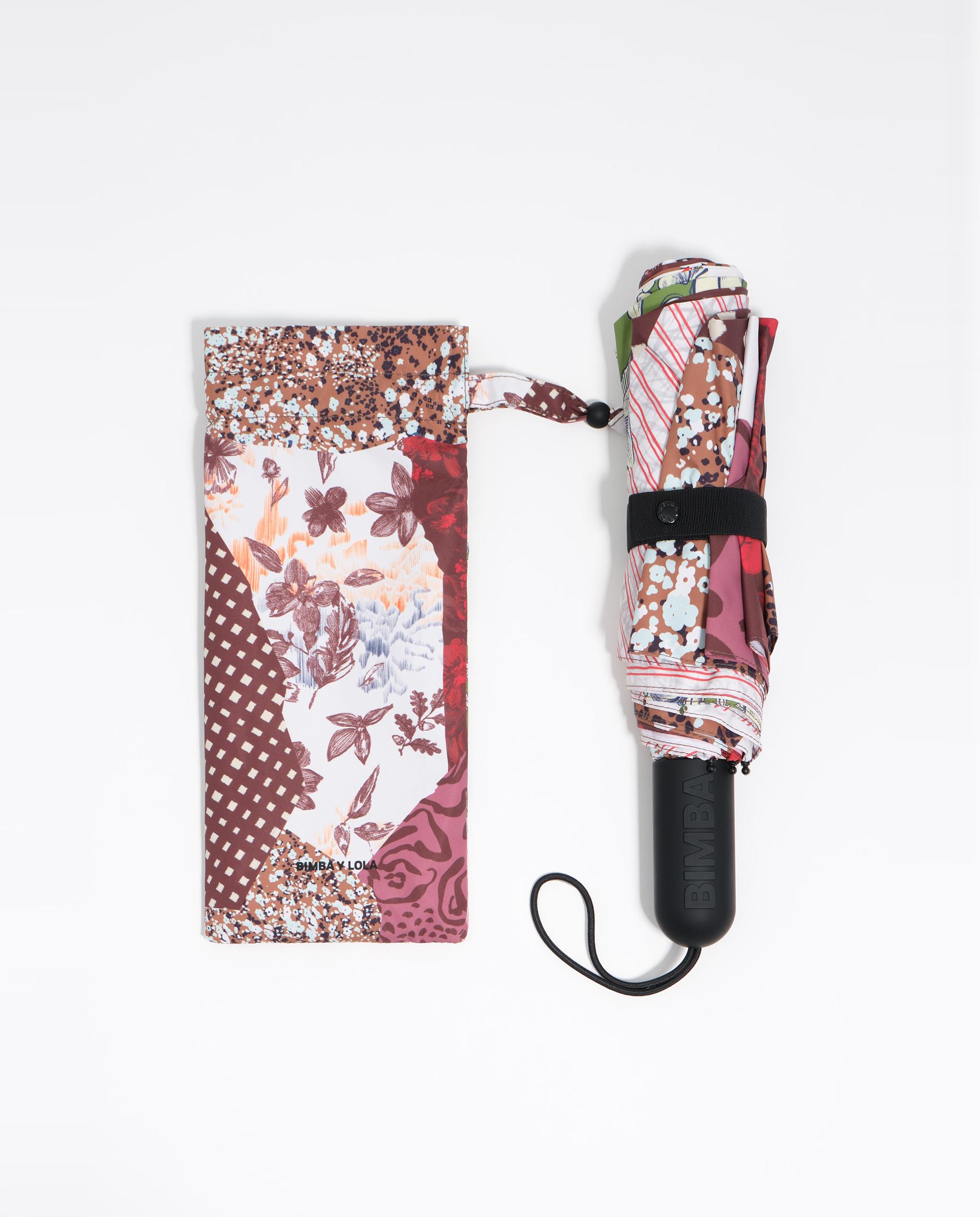 Guarda-chuva Estampado Patchwork Castanho-3