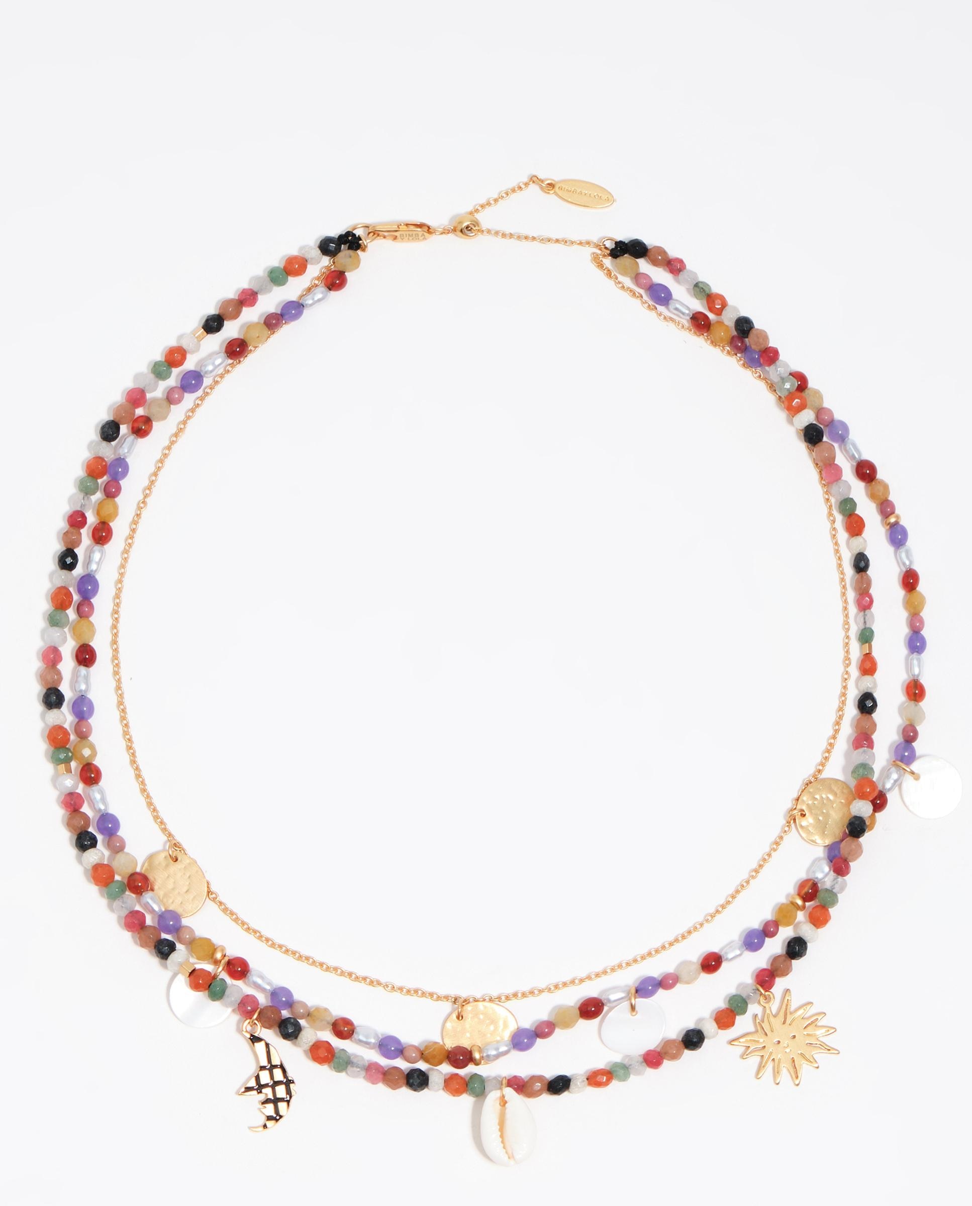 Colar Duplo Lua e Sol com Pedras Multicolor Lilás-1