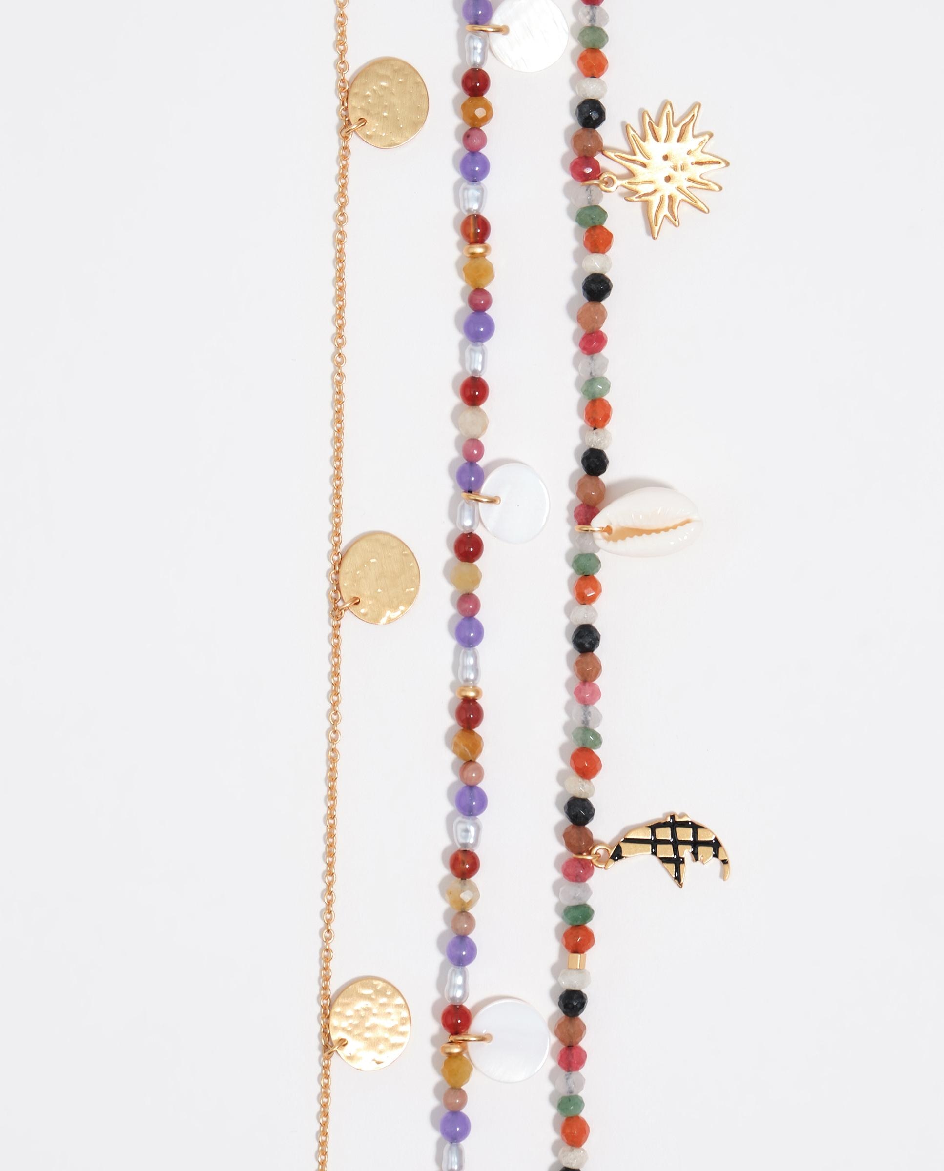 Colar Duplo Lua e Sol com Pedras Multicolor Lilás-2