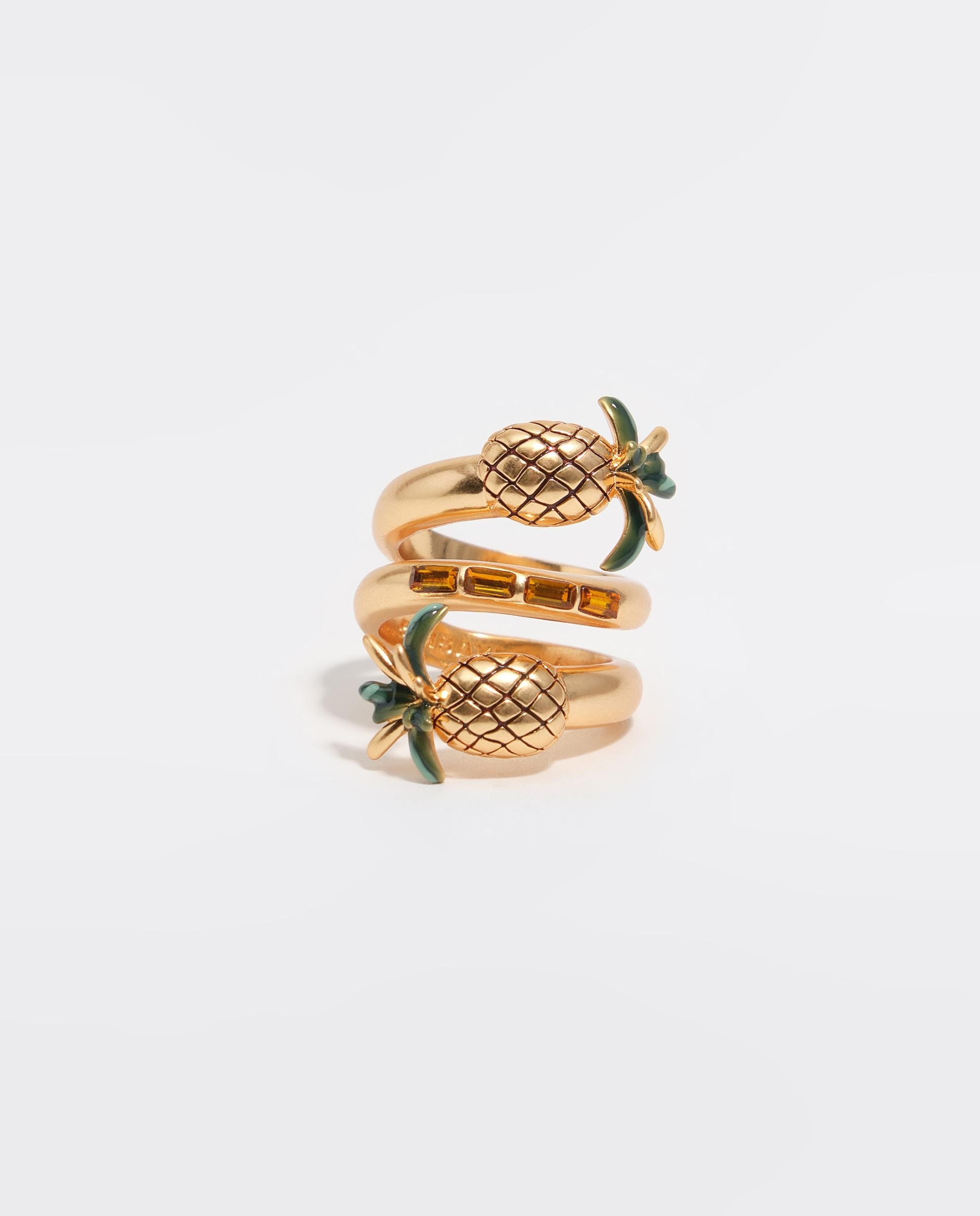 Anel Espiral de Pinhas e Cristais Ouro-3