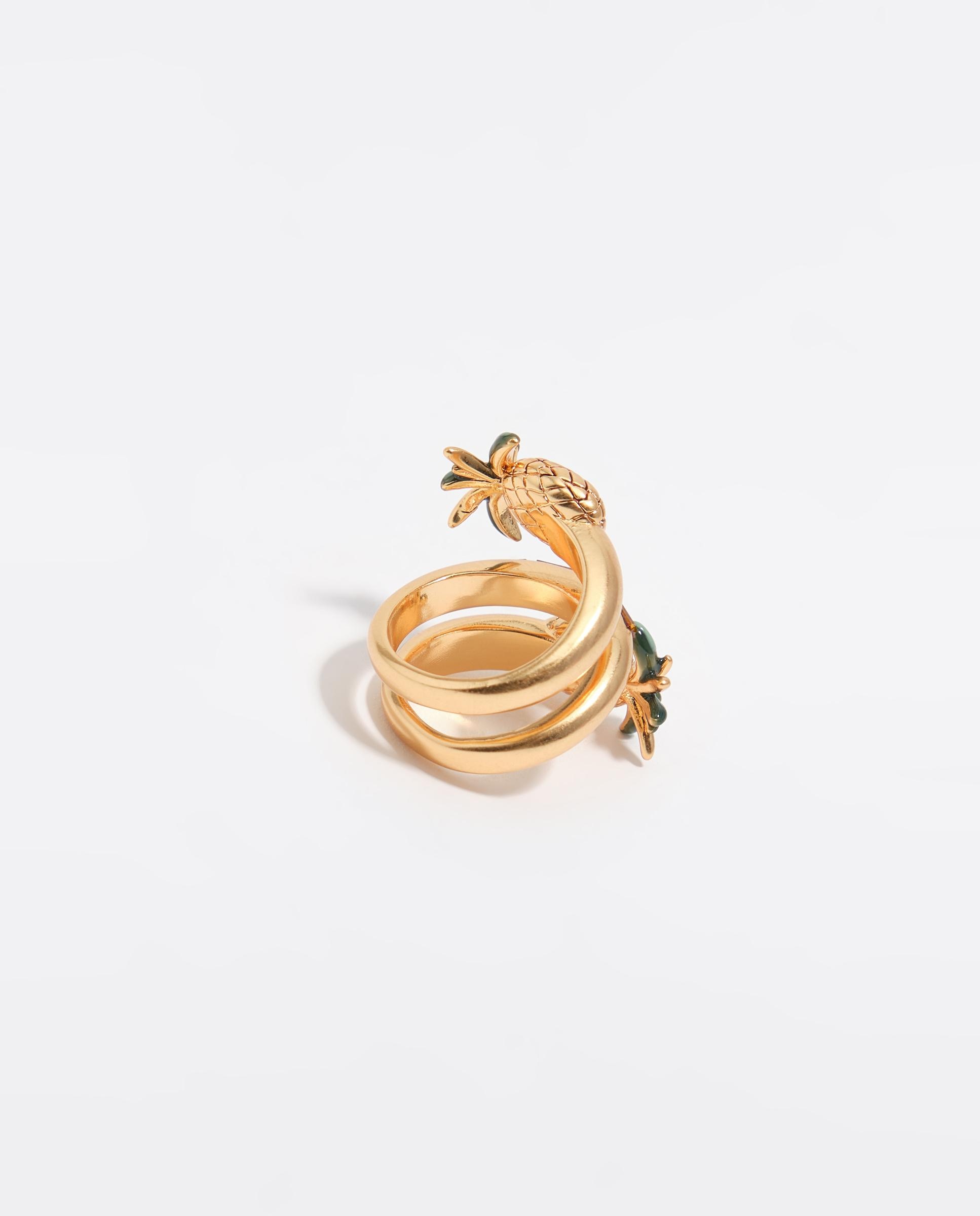 Anel Espiral de Pinhas e Cristais Ouro-4