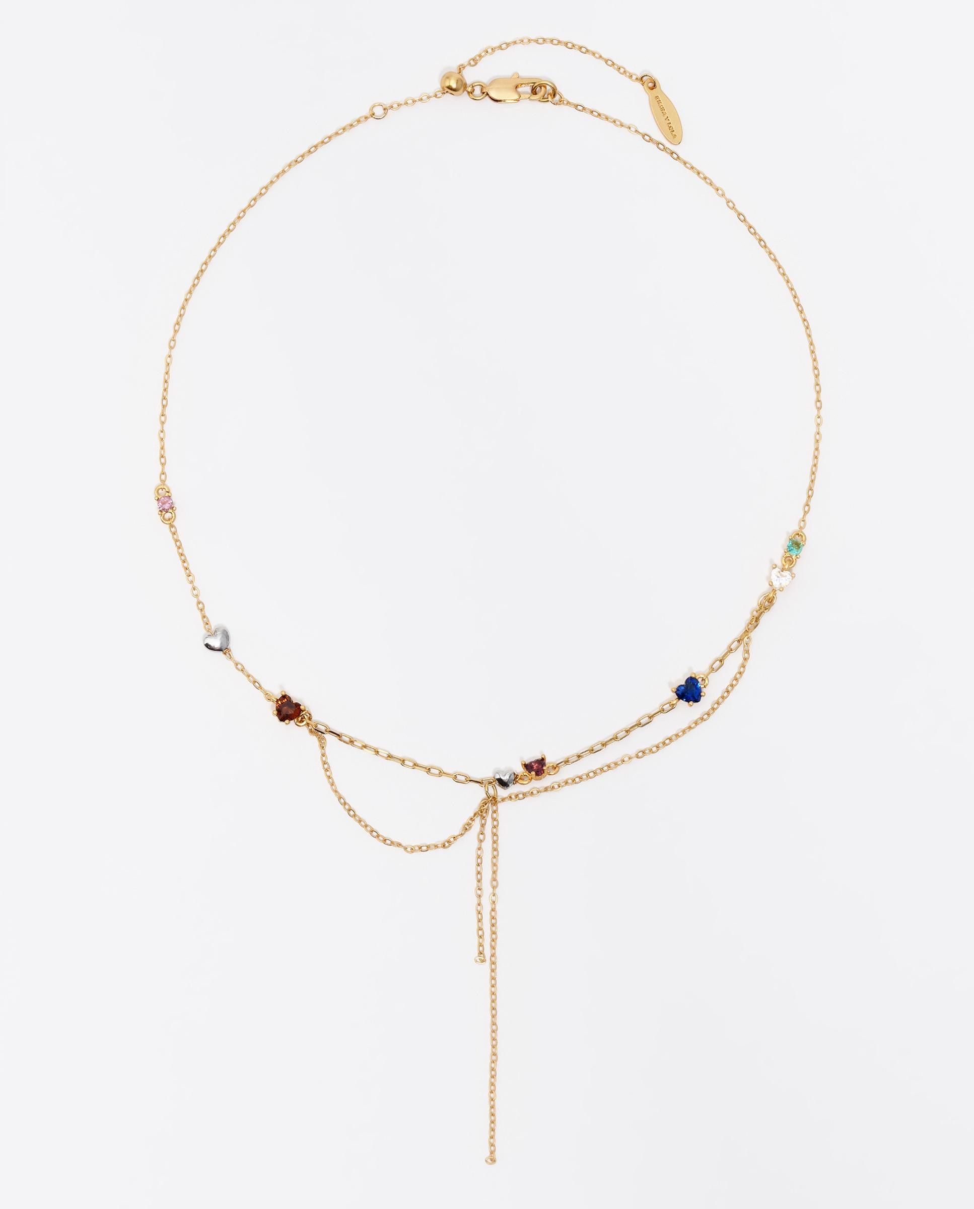Colar Cristais e Correntes em Dourado Dourado-1