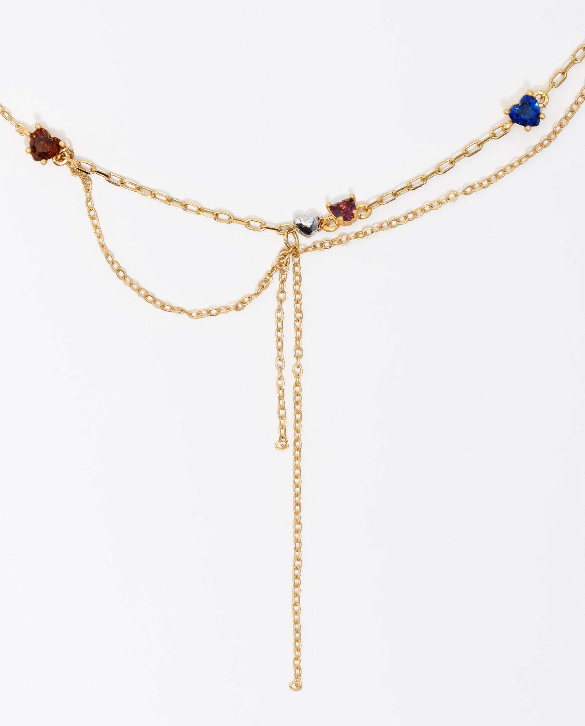Colar Cristais e Correntes em Dourado Dourado-2