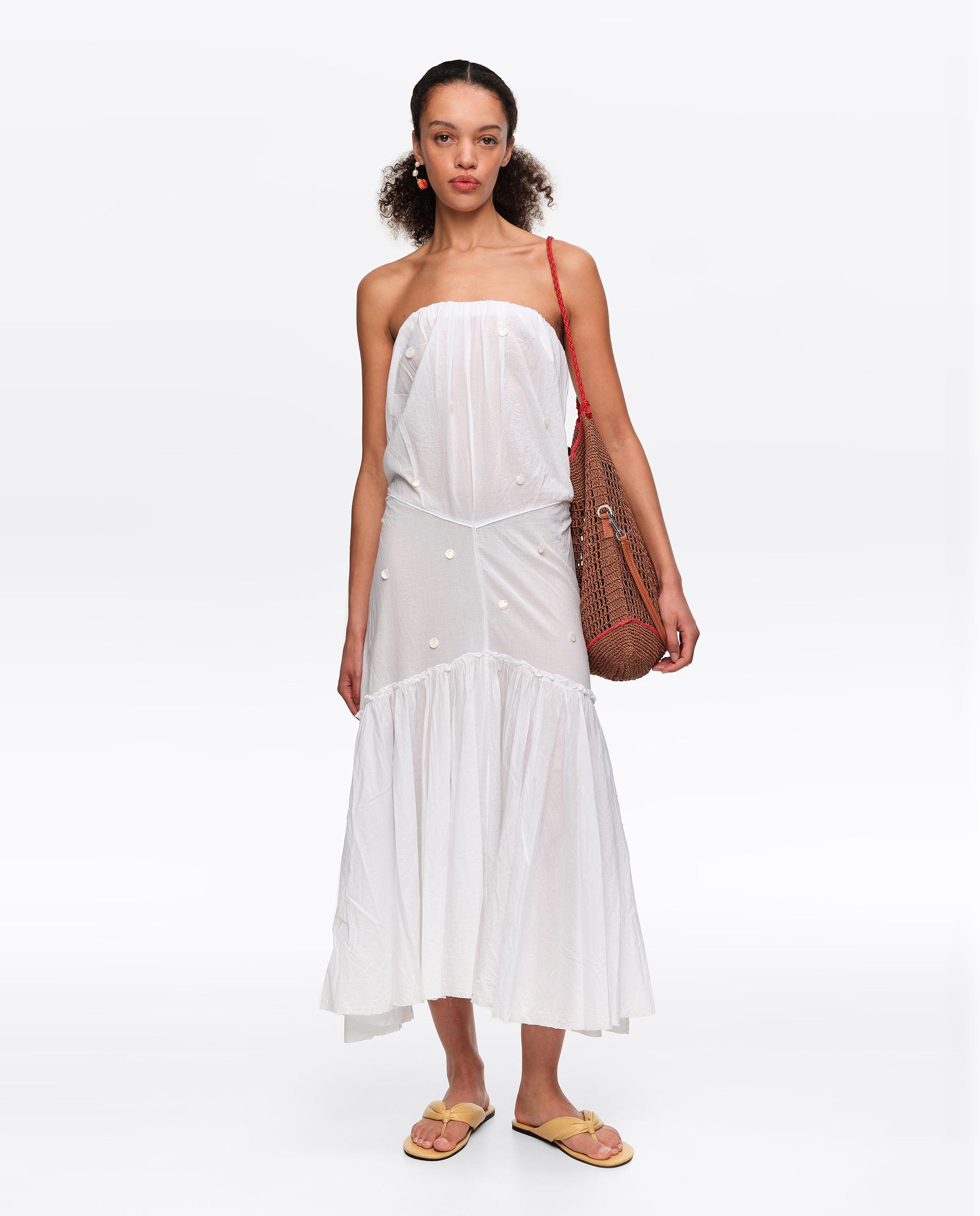 Vestido Midi Palavra de Honra Franzido Branco-7