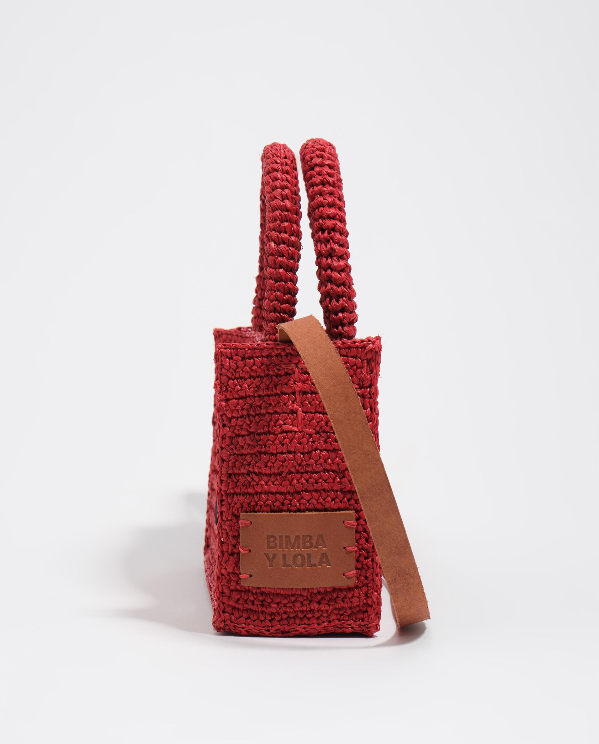 Mala de Mão Mini Entrançada de Ráfia Vermelho-6