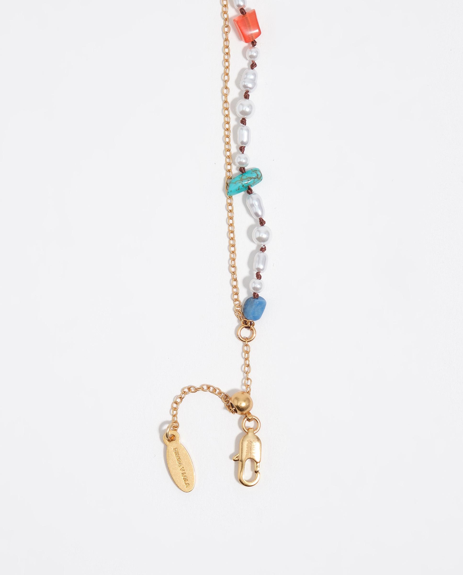 Colar Duplo de Pérolas e Pedras Dourado-3